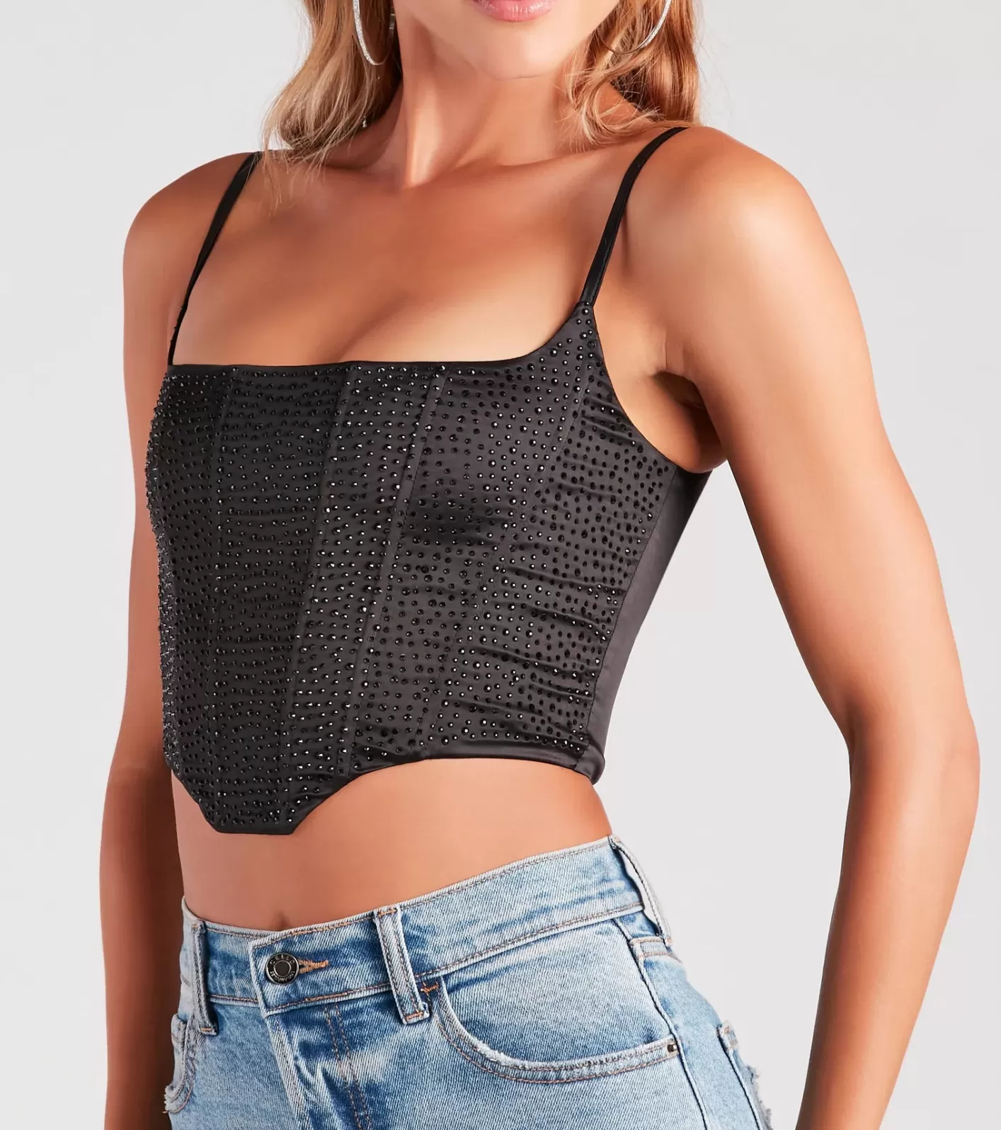 Windsor Heat Of The Moment Rhinestone Satin Corset Top BLACK Online