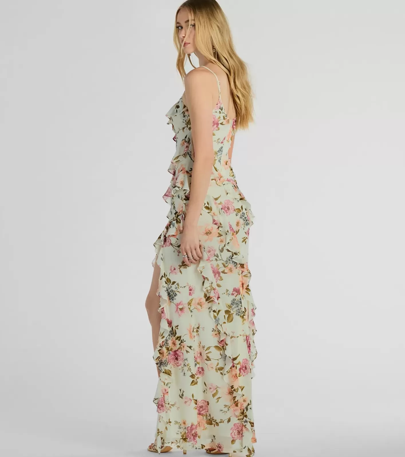 Windsor Helga V-Neck Ruffled Mermaid Floral Formal Dress IVORY Shop