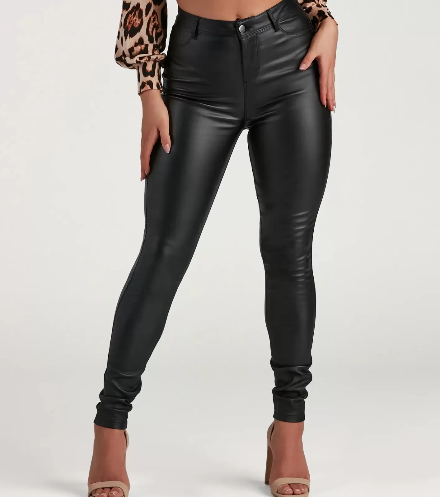 Windsor High-Rise Coated Skinny Pants BLACK Flash Sale