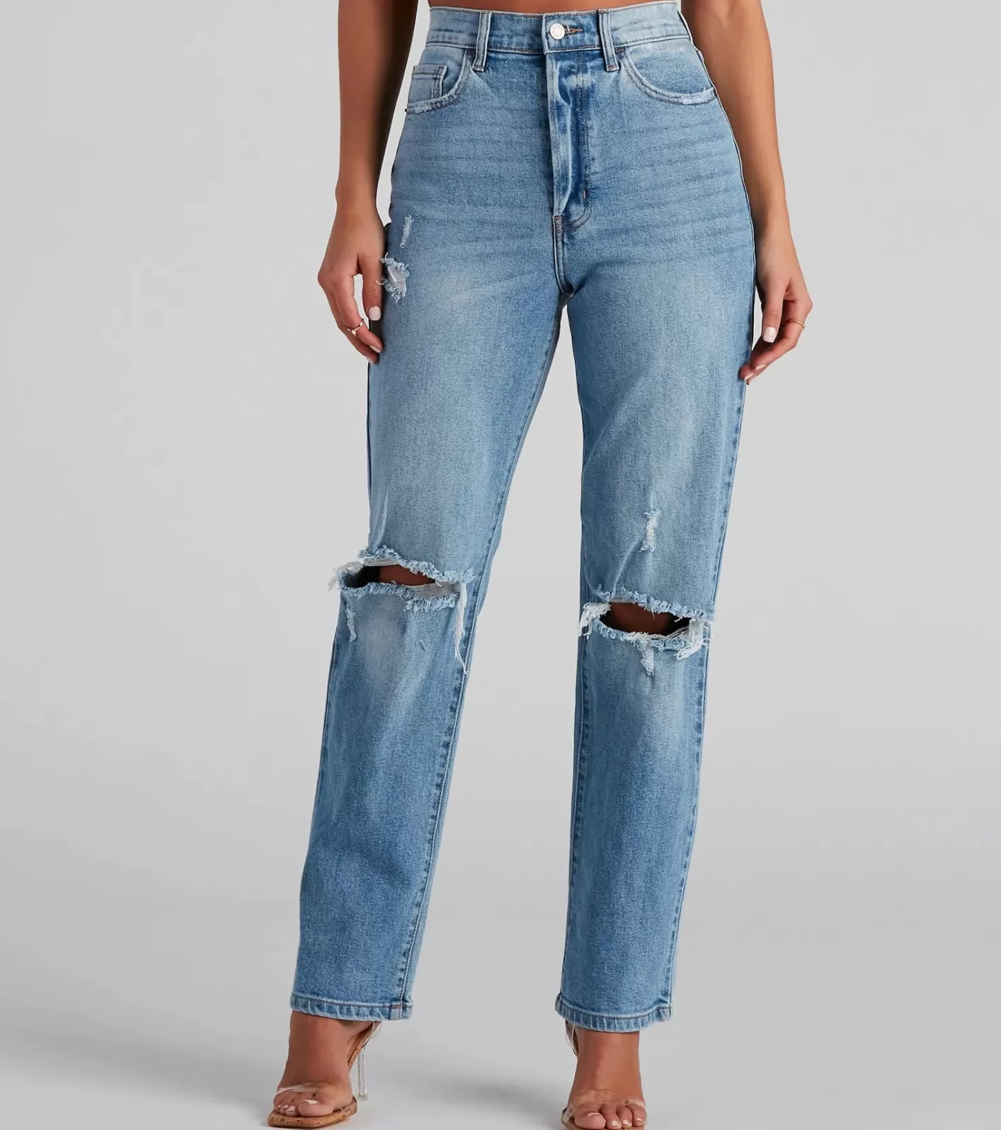 Windsor High-Rise Distressed Boyfriend Jeans MEDIUMDENIM Fashion