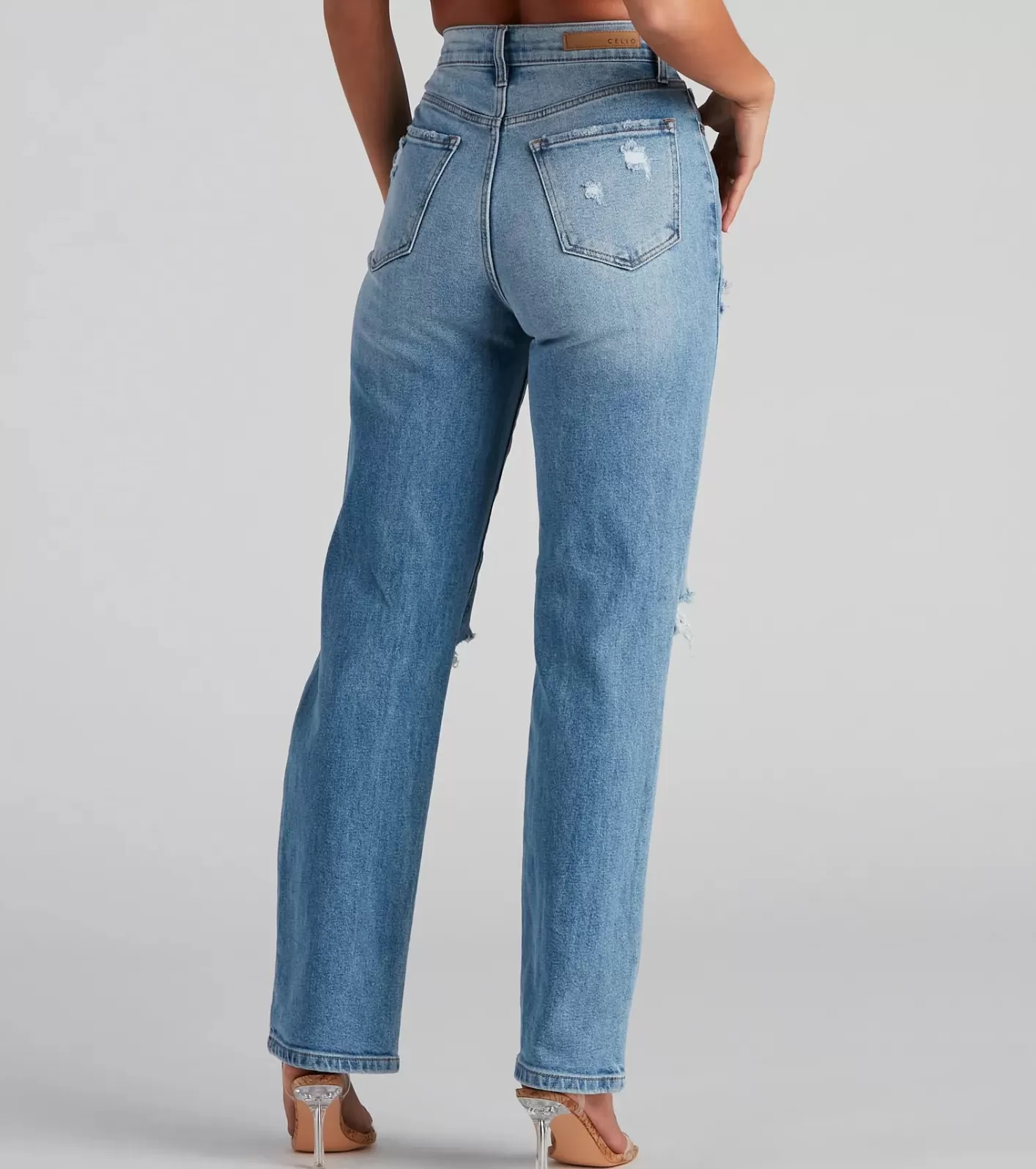 Windsor High-Rise Distressed Boyfriend Jeans MEDIUMDENIM Fashion