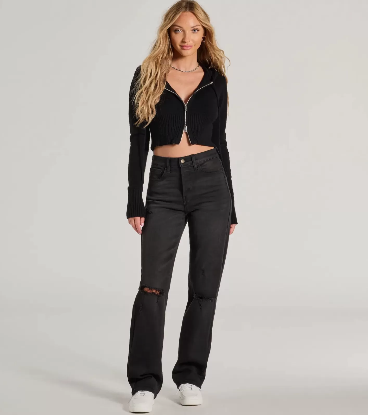 Windsor High-Rise Distressed Boyfriend Jeans BLACK Outlet