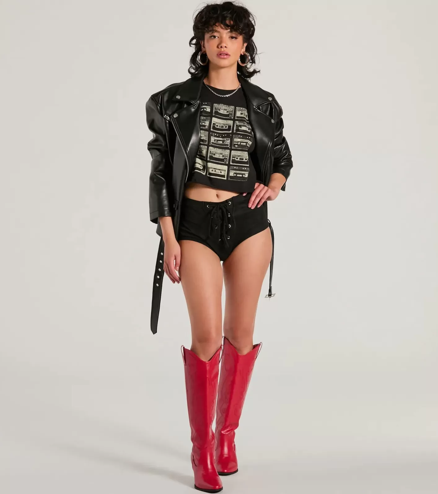 Windsor Hottie On The Fly Lace-Up Faux Suede Micro Shorts BLACK New