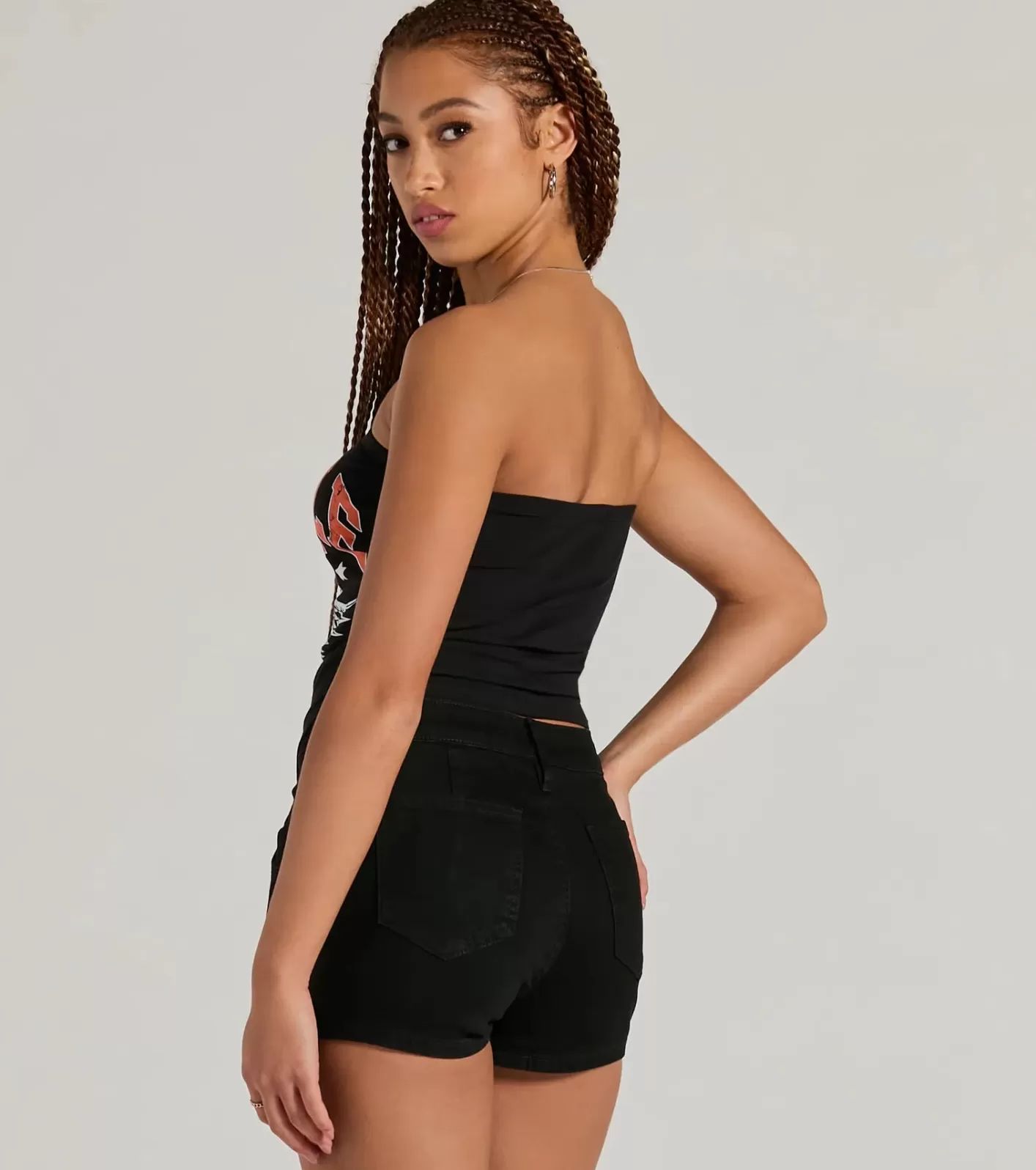 Windsor Hustle Crew Strapless Tube Graphic Crop Top BLACK Cheap