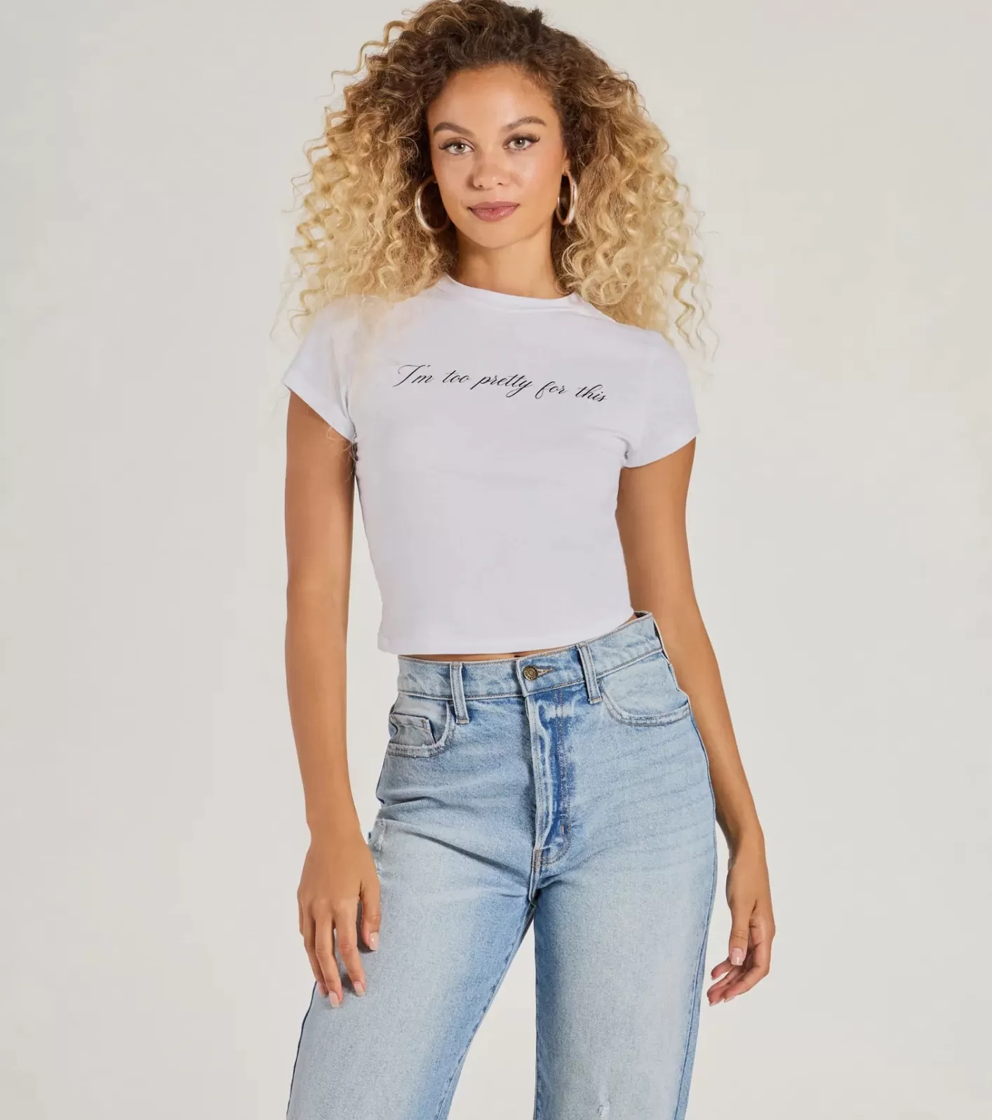 Windsor I'm Too Pretty For This Crop Graphic Tee WHITE Best