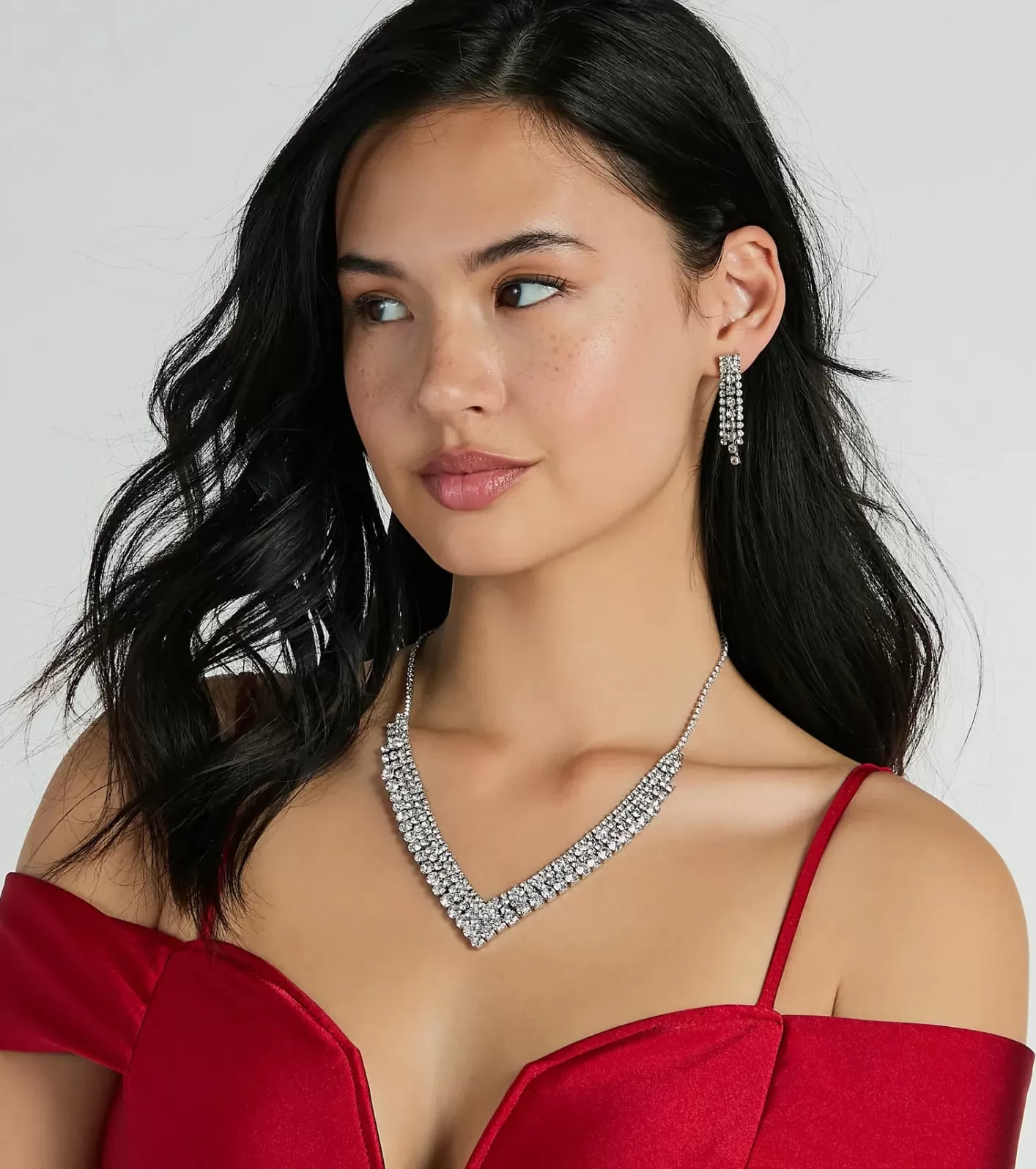 Windsor Impeccable Glam Rhinestone Necklace And Earrings Set SILVER Outlet