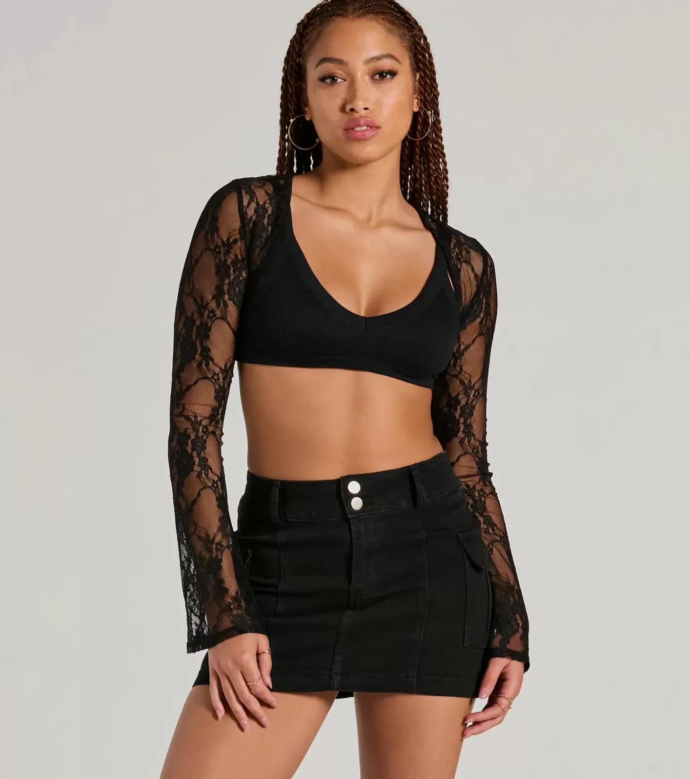 Windsor In The Mood Long Sleeve Lace Bolero BLACK Cheap
