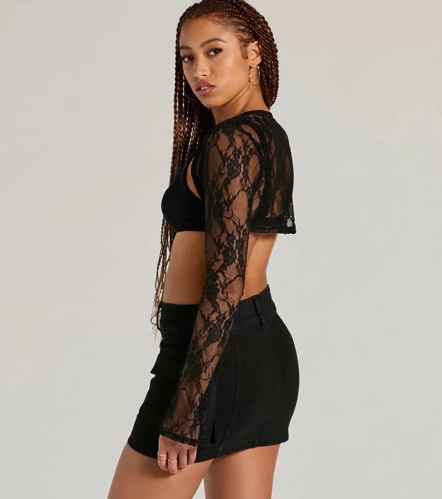 Windsor In The Mood Long Sleeve Lace Bolero BLACK Cheap