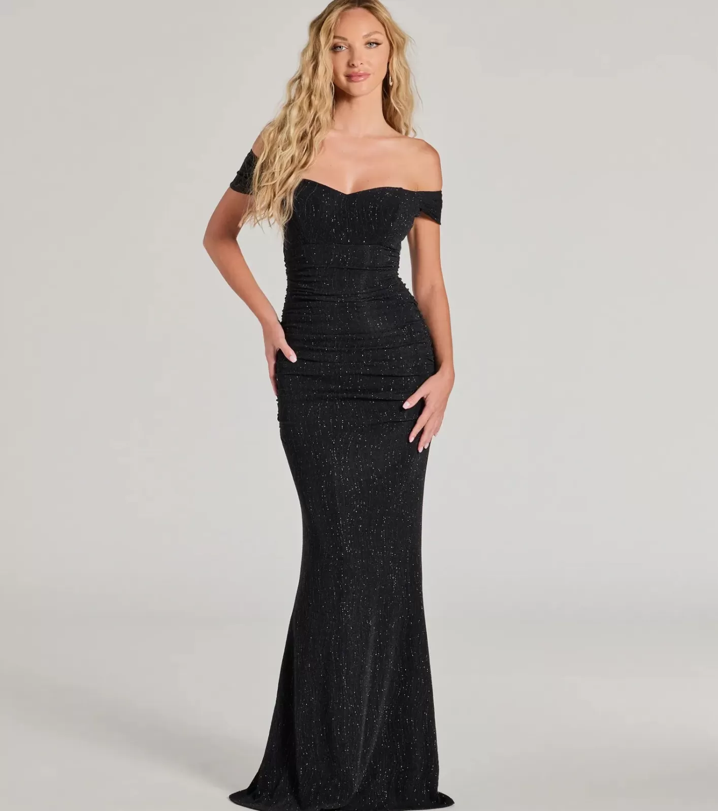 Windsor Ines Glitter Lurex Off-The-Shoulder Mermaid Dress BLACK Outlet