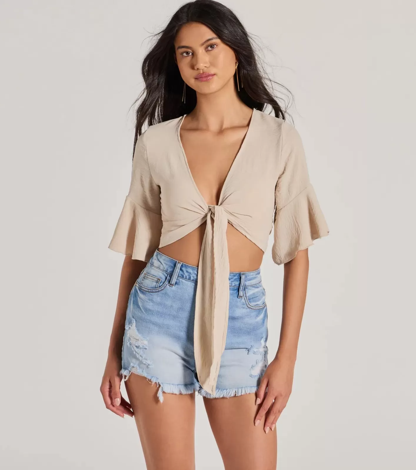 Windsor Infinite Possibilities Tie Front Crop Top TAUPE Cheap