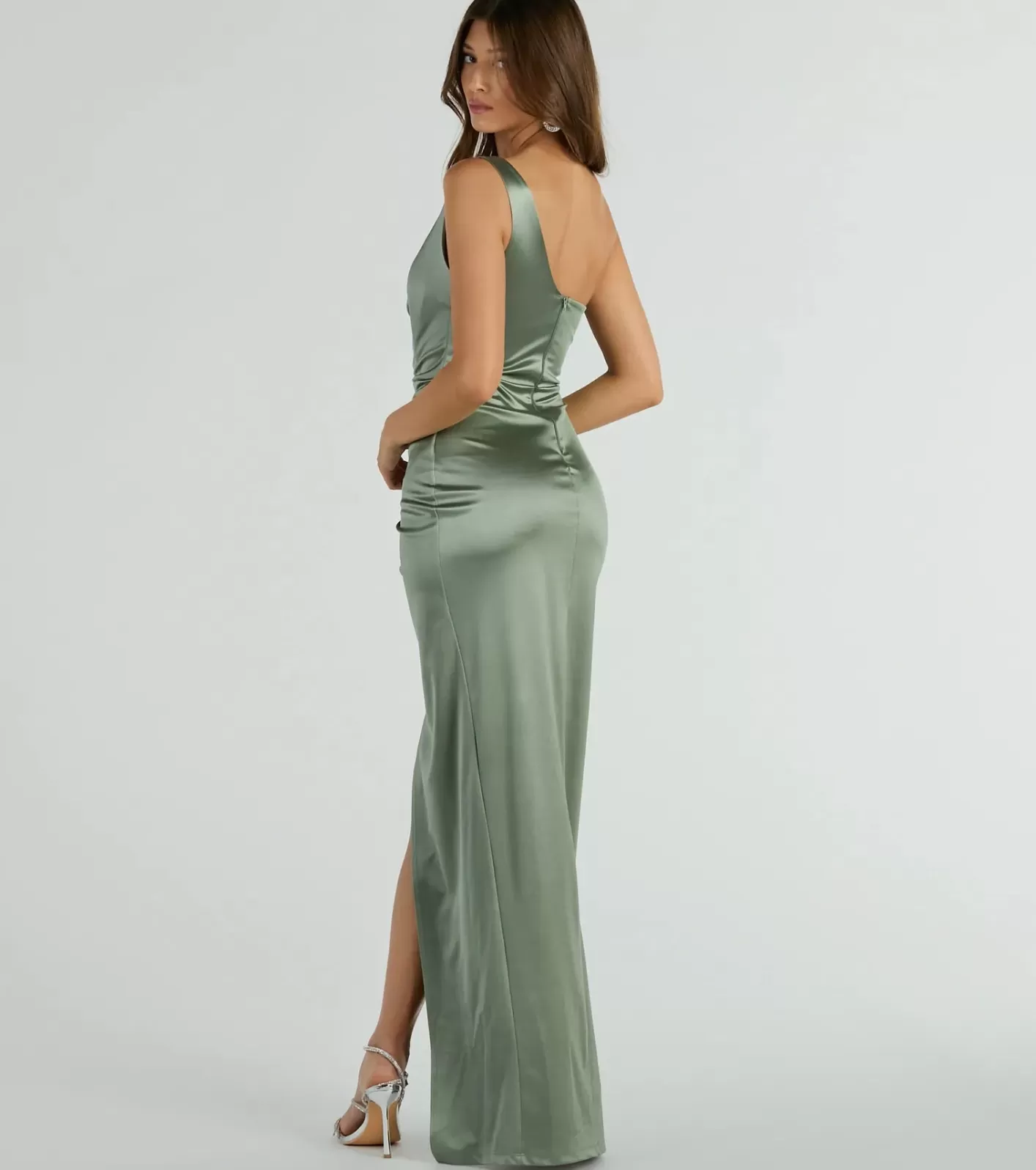 Windsor Isla Satin One-Shoulder Wrap Dress SAGE Best
