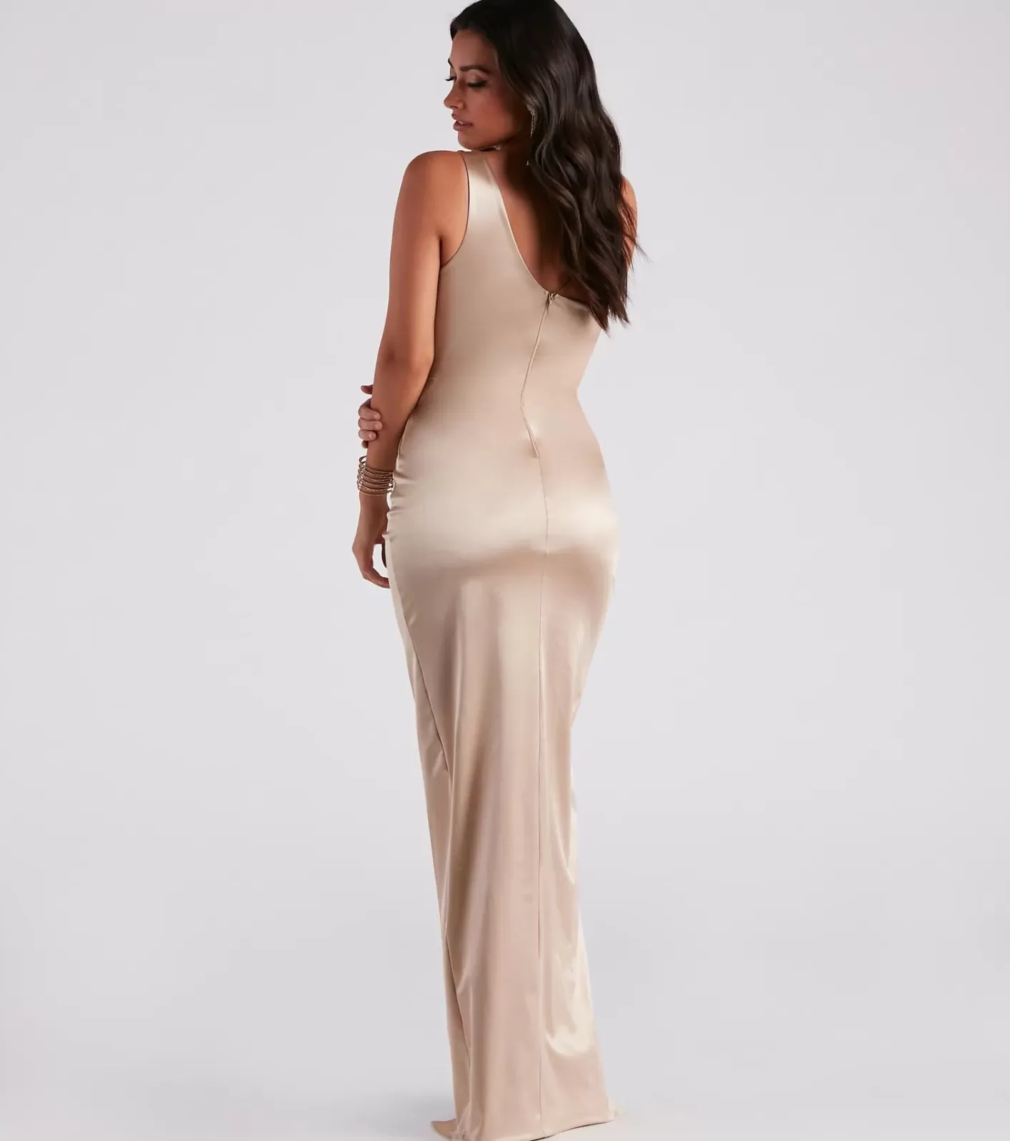 Windsor Isla Satin One-Shoulder Wrap Dress GOLD Online