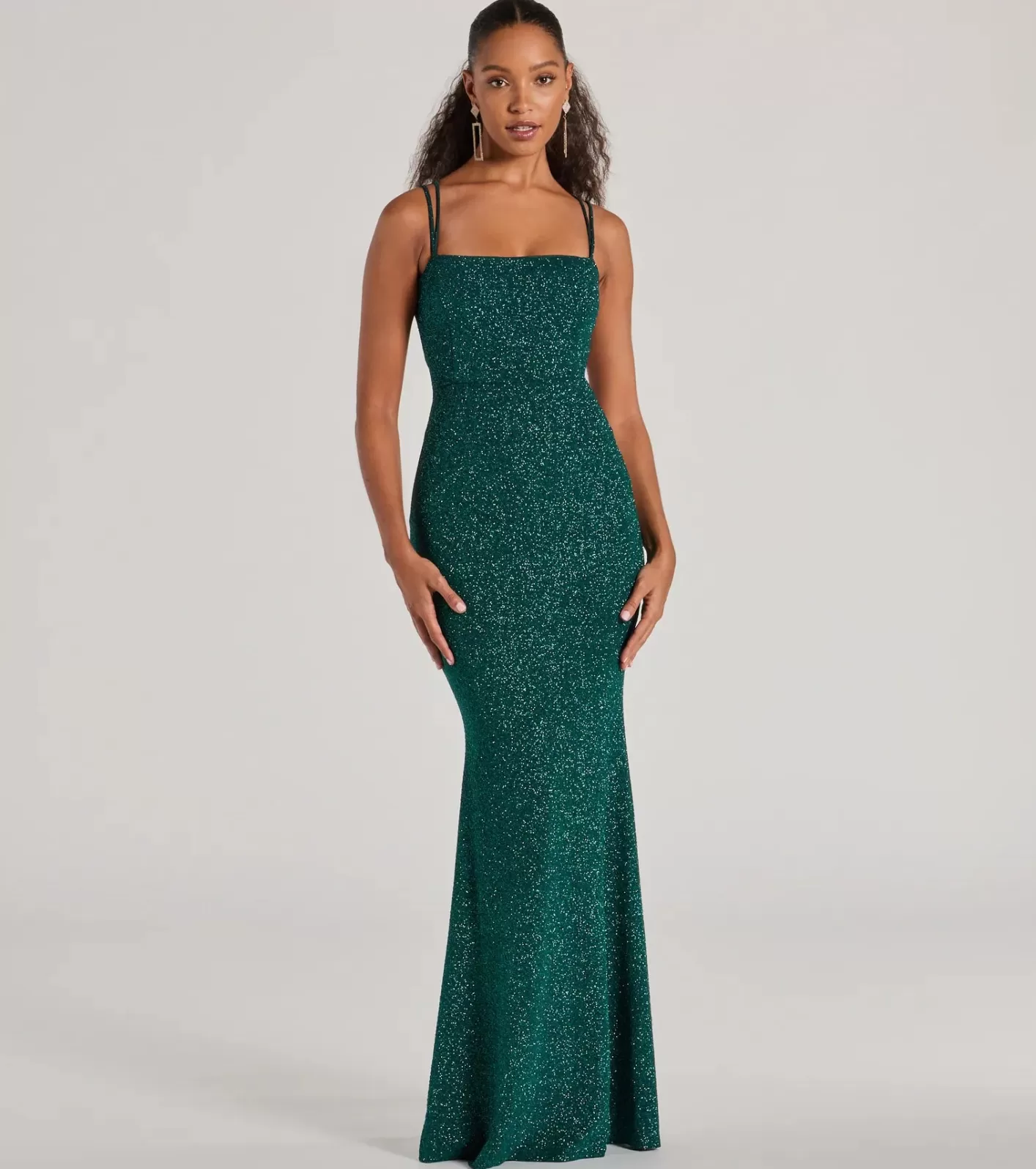 Windsor Jade Lace-Up Mermaid Glitter Formal Dress HUNTER Clearance