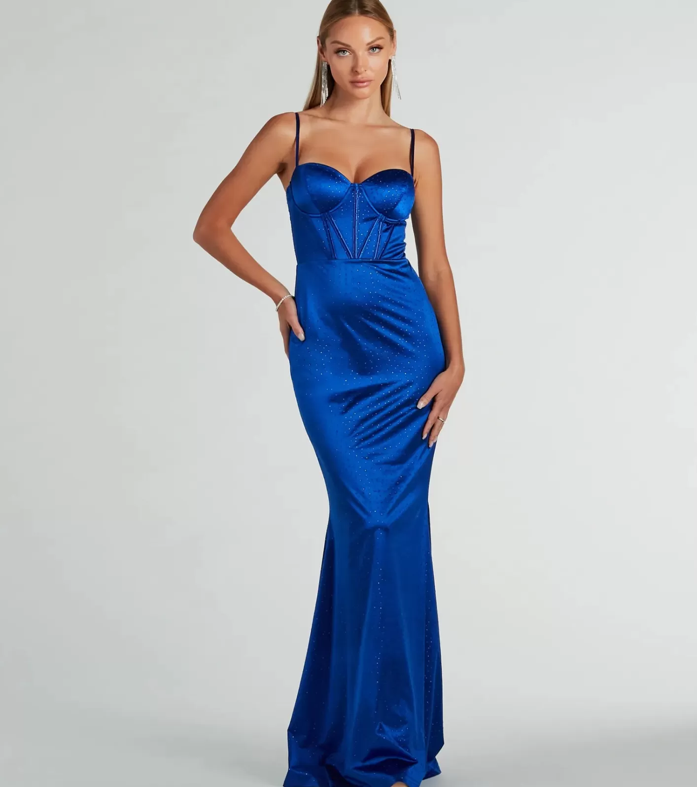 Windsor Jaiden Bustier Rhinestone Satin Formal Dress ROYAL Shop