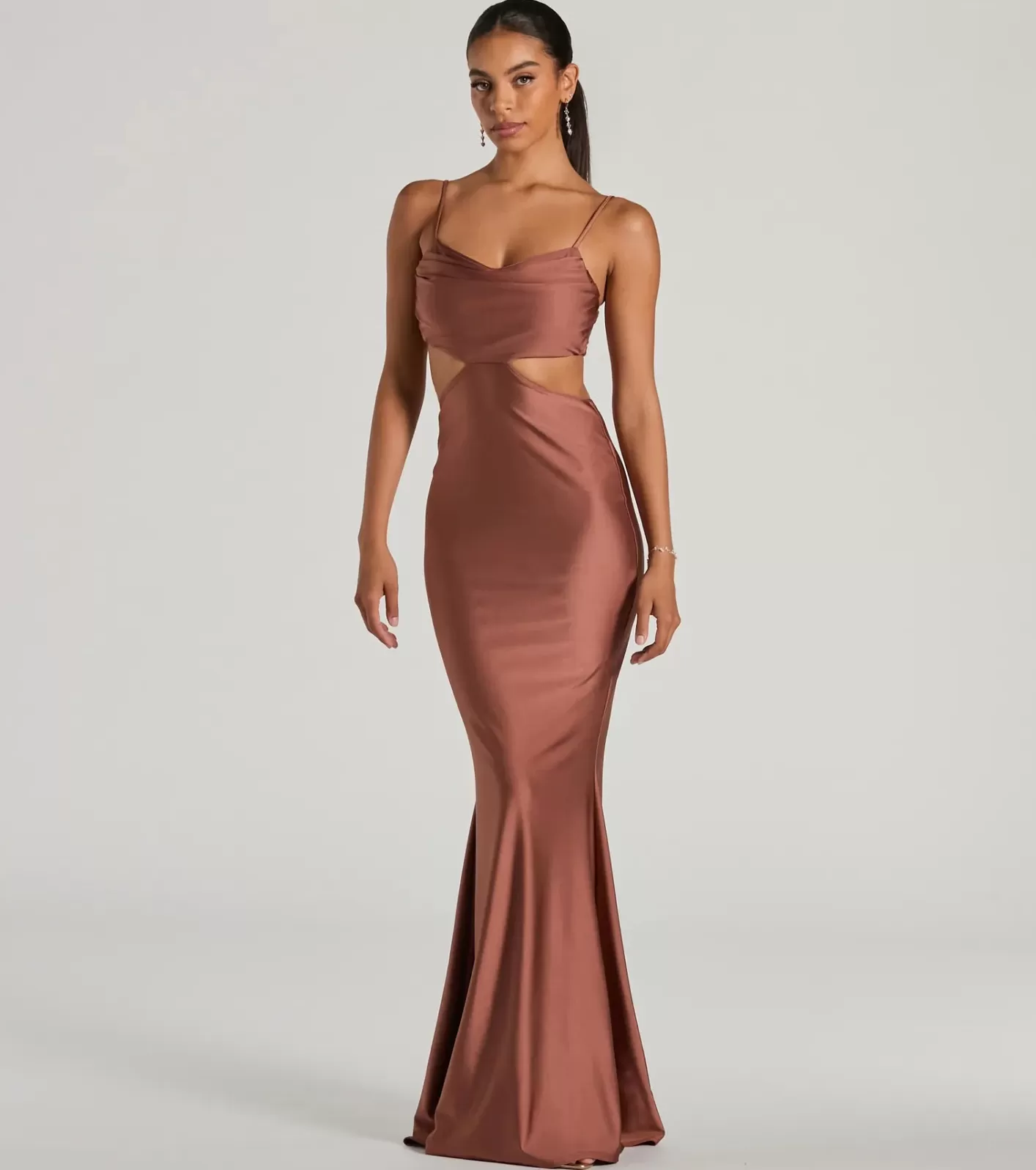 Windsor Jasmin Cowl Neck Cutout Mermiad Formal Dress MOCHA Fashion