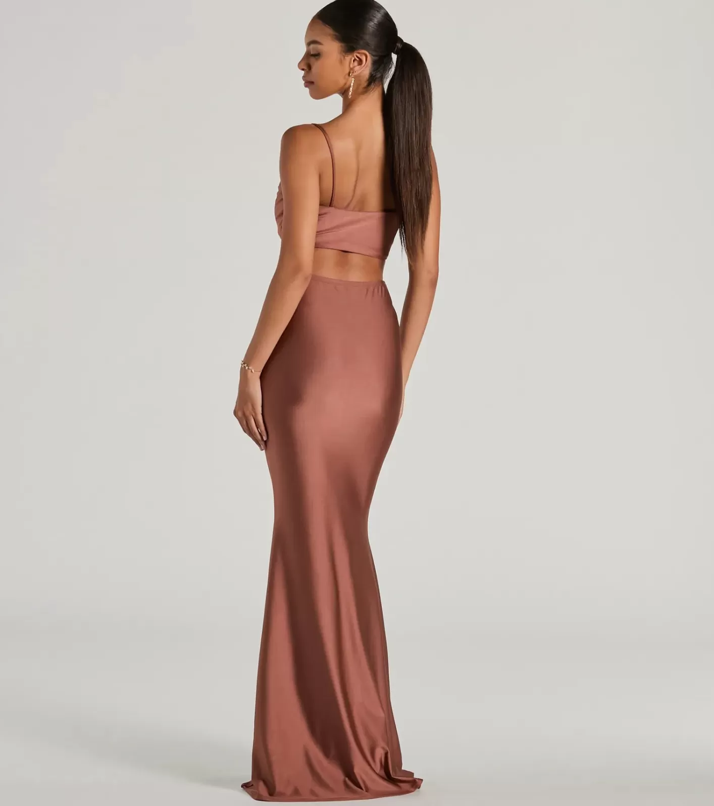 Windsor Jasmin Cowl Neck Cutout Mermiad Formal Dress MOCHA Fashion