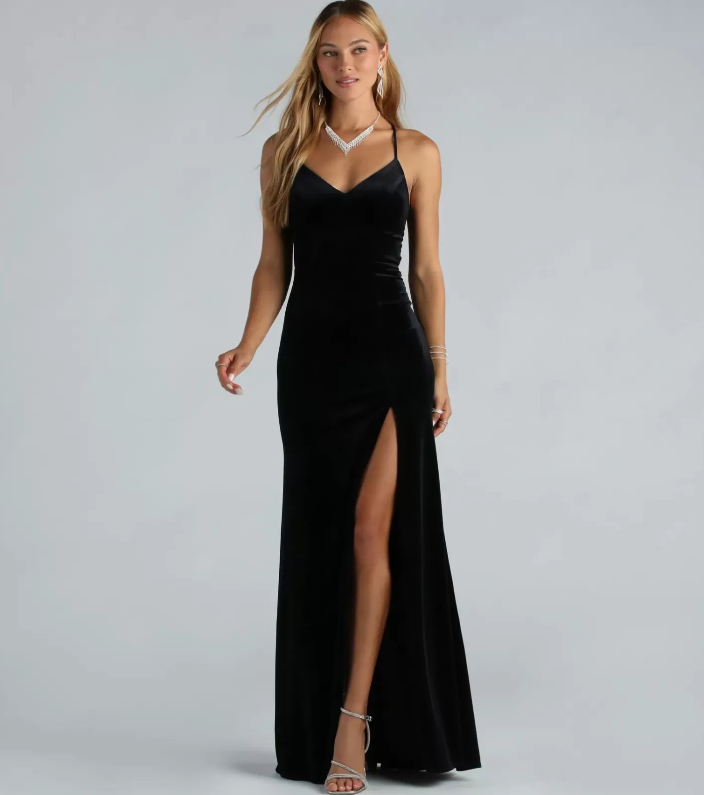 Windsor Jaymie Formal Velvet Lace Back Mermaid Dress BLACK Sale