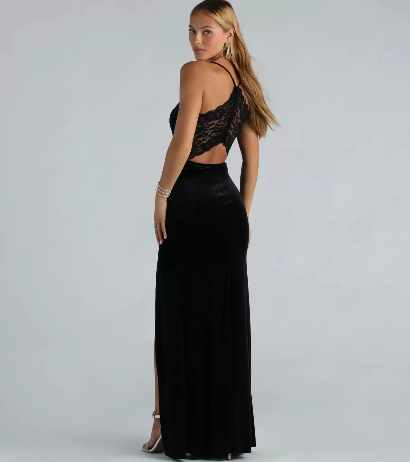 Windsor Jaymie Formal Velvet Lace Back Mermaid Dress BLACK Sale