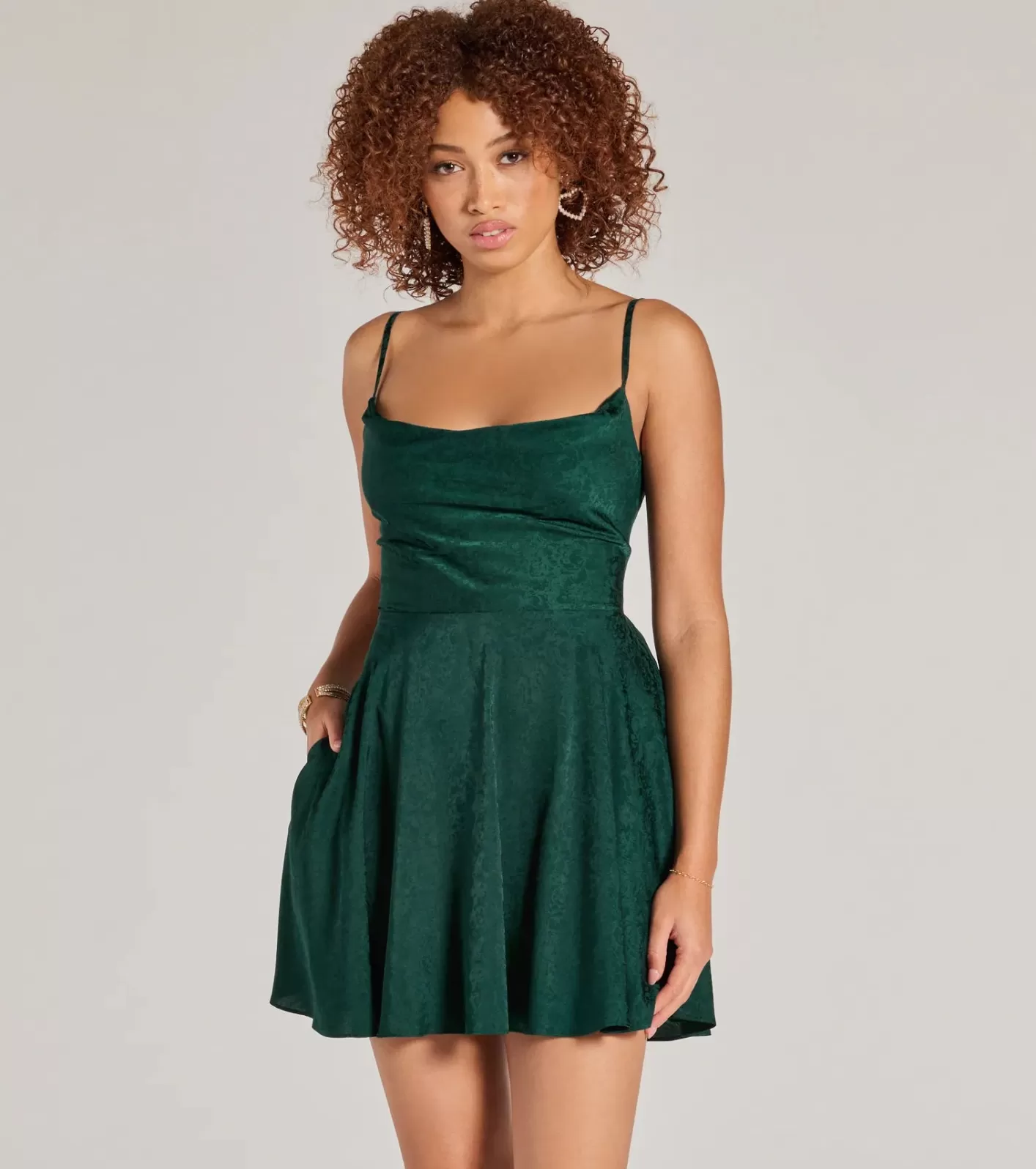 Windsor Jianna Floral Satin Short A-Line Dress HUNTER Cheap