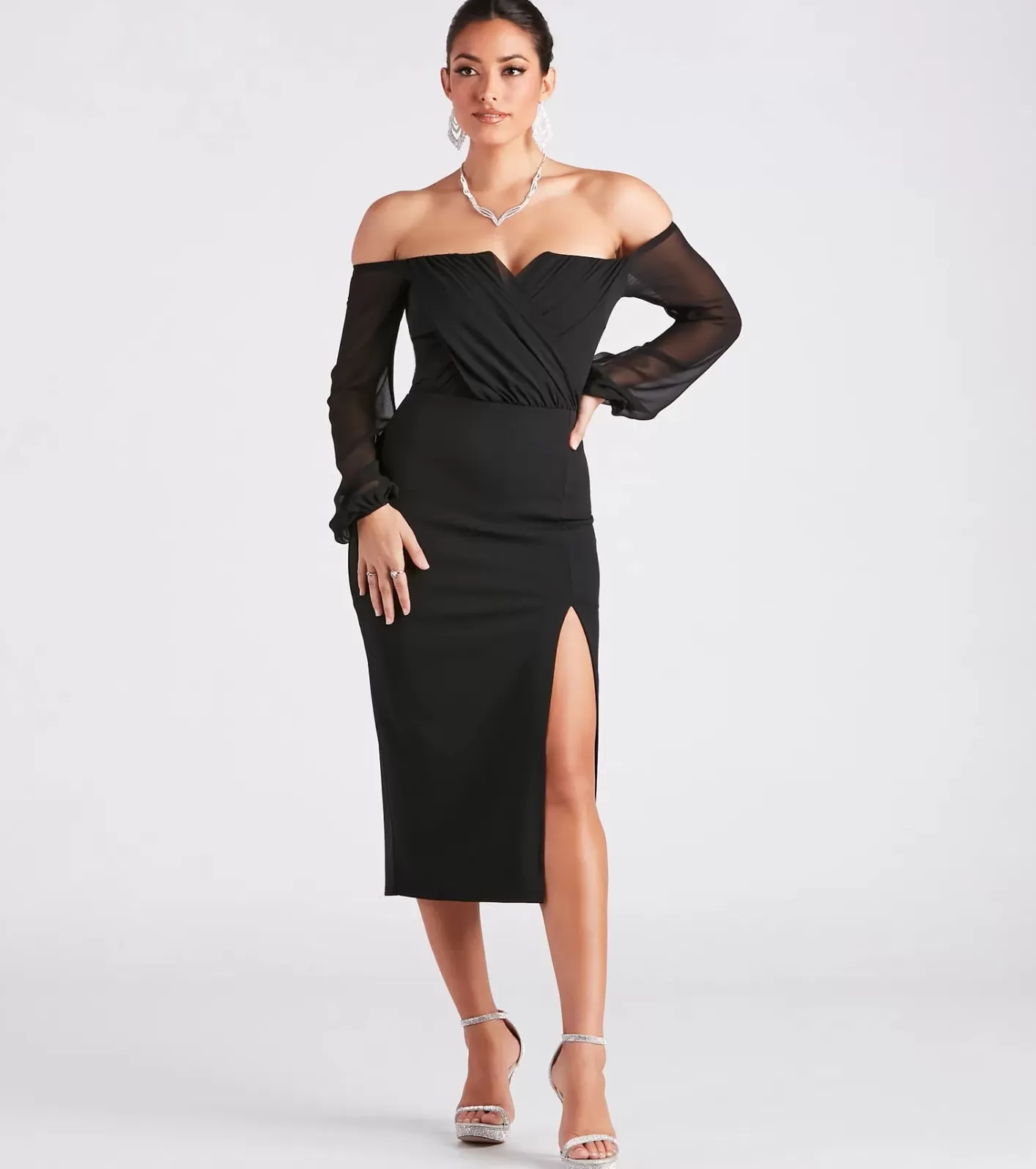 Windsor Jolene Formal Chiffon Off-The-Shoulder Dress BLACK Cheap