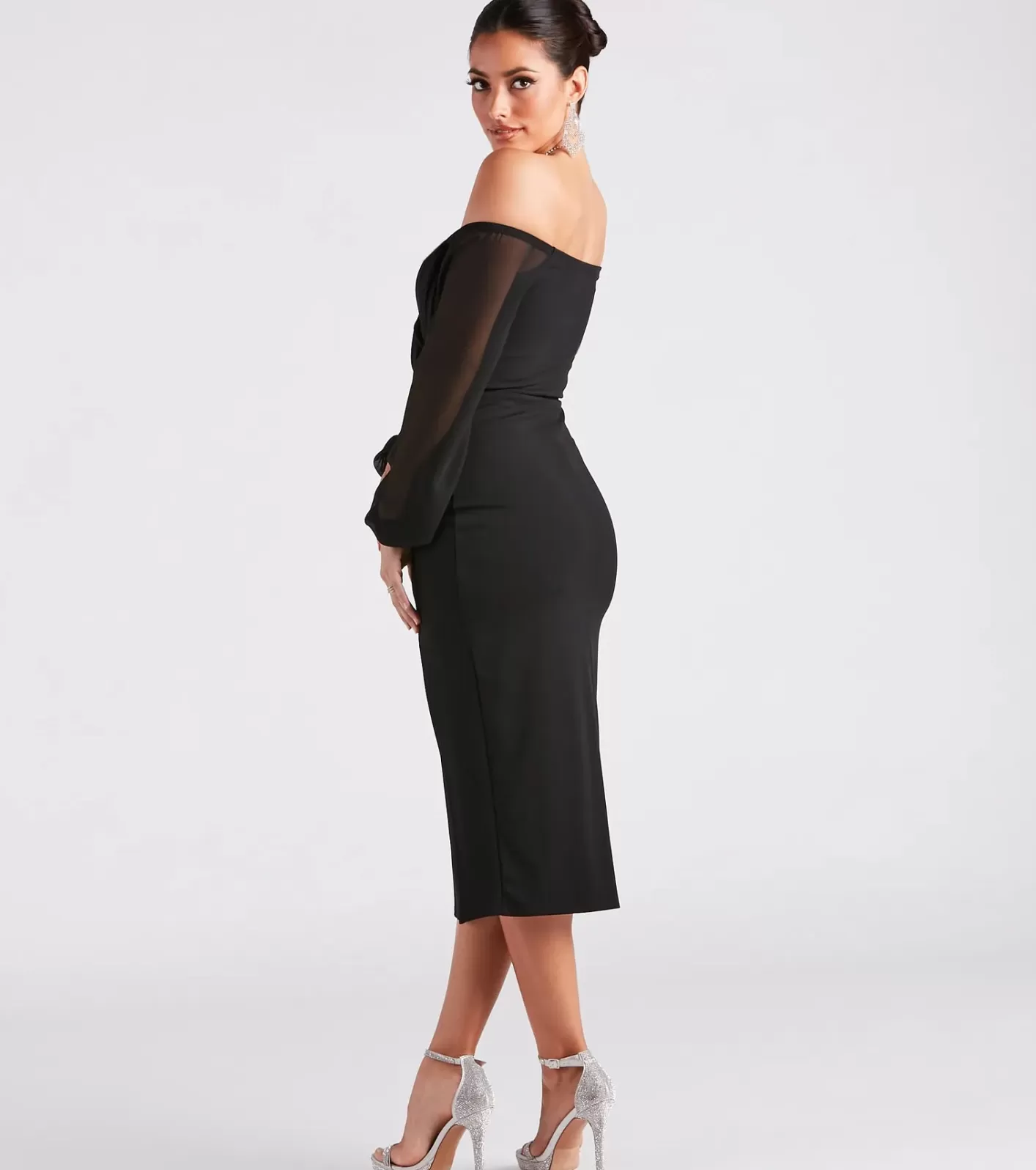 Windsor Jolene Formal Chiffon Off-The-Shoulder Dress BLACK Cheap