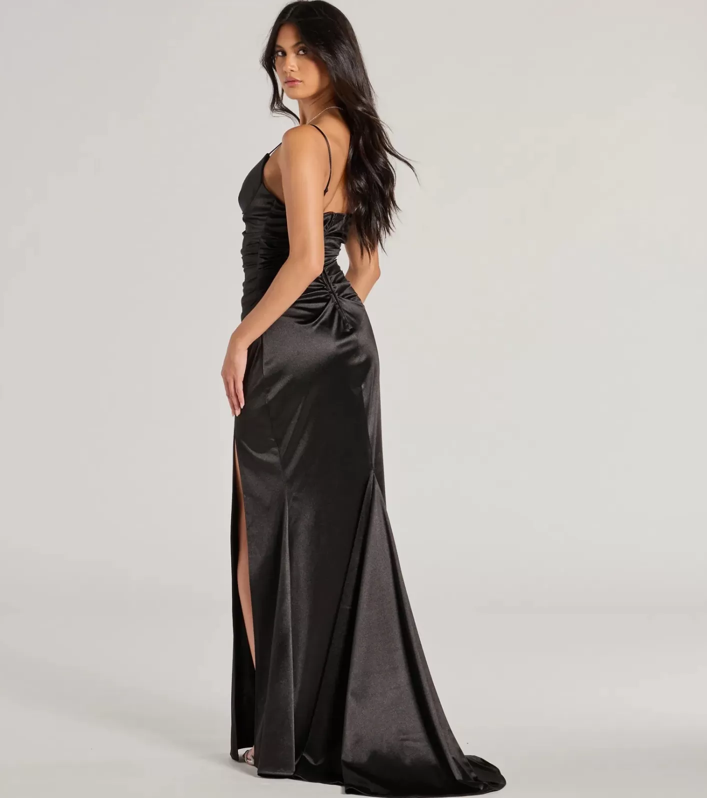 Windsor Jordyn Formal Satin Mermaid Dress With Train BLACK Flash Sale