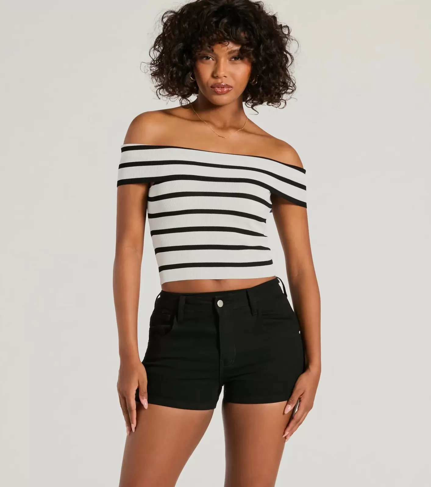 Windsor Just Your Stripe Off-The-Shoulder Crop Top IVORY Store