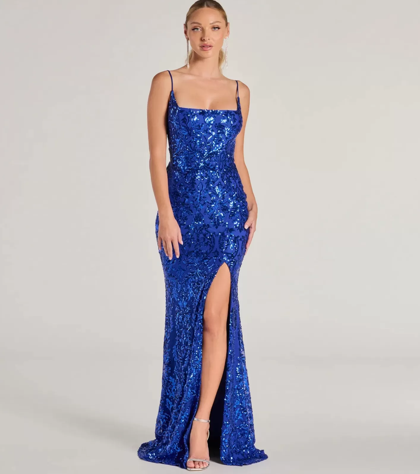 Windsor Kailani Formal Sequin Slit Mermaid Dress ROYAL Sale