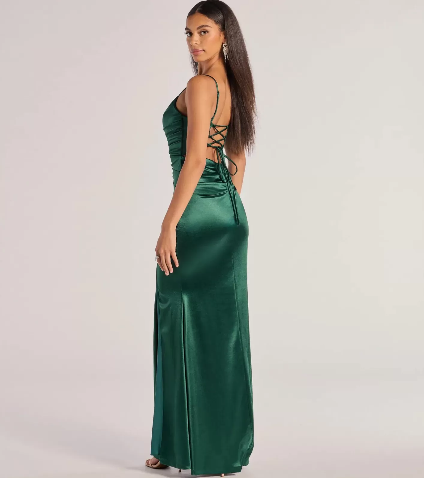 Windsor Kamari Satin Pleated High Slit Mermaid Dress HUNTER Online