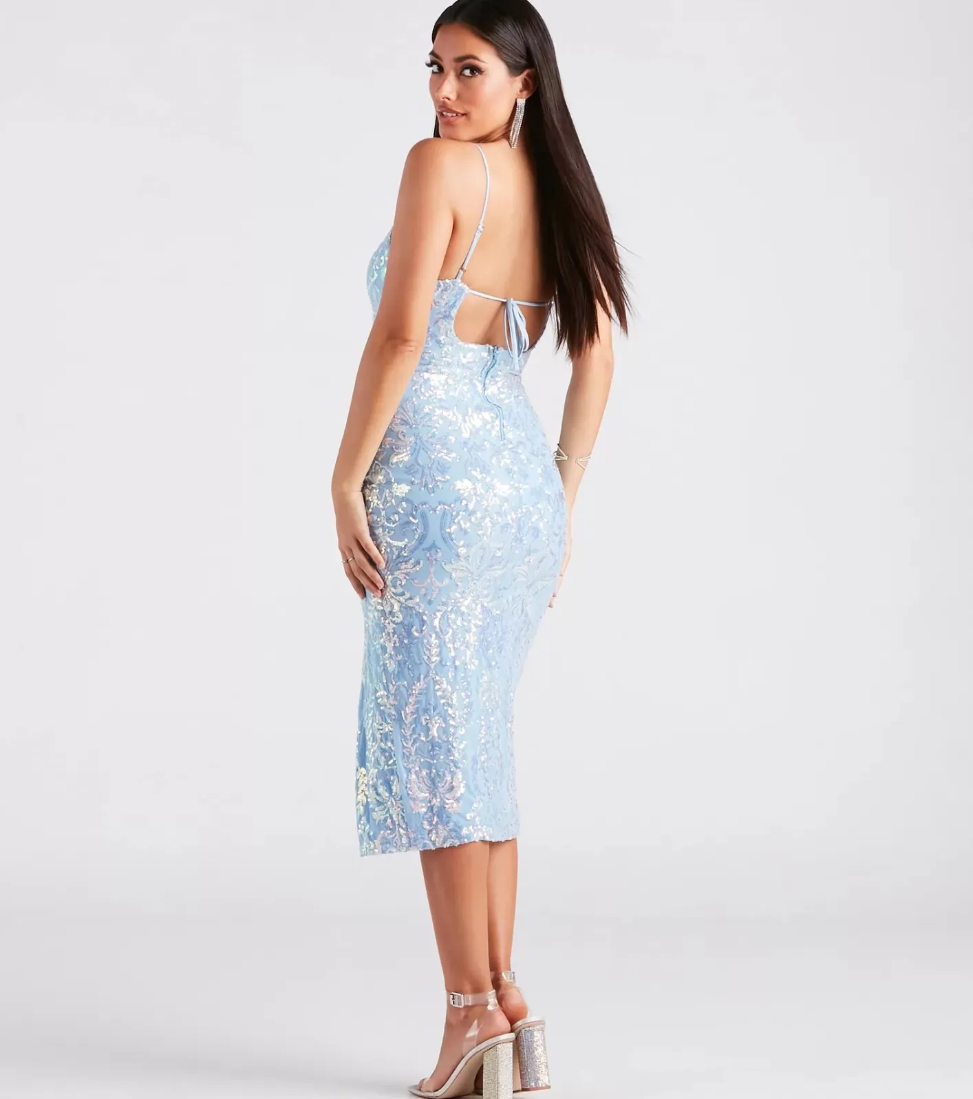 Windsor Karley Formal Sequin Low Back Midi Dress LIGHTBLUE Fashion