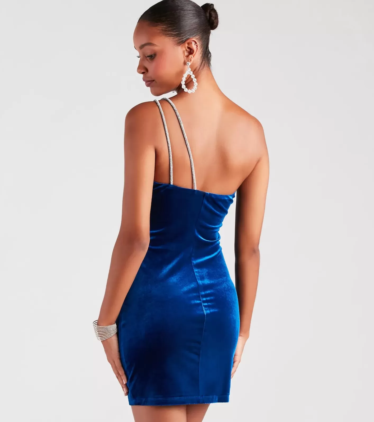 Windsor Katelynn Velvet Rhinestone Strap Bodycon Dress ROYAL Hot