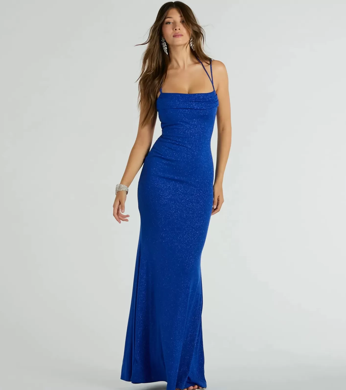 Windsor Katerina Square Neck Mermaid Glitter Formal Dress ROYAL Clearance