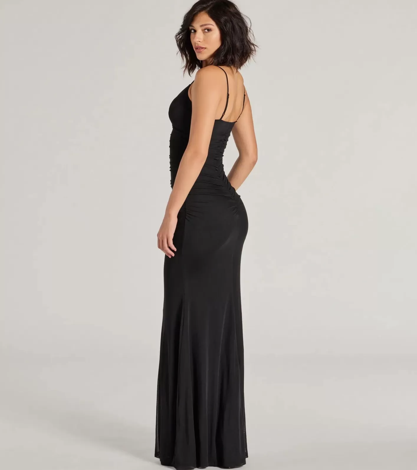 Windsor Kay Sleeveless V-Neck Mermaid Mesh Formal Dress BLACK Flash Sale