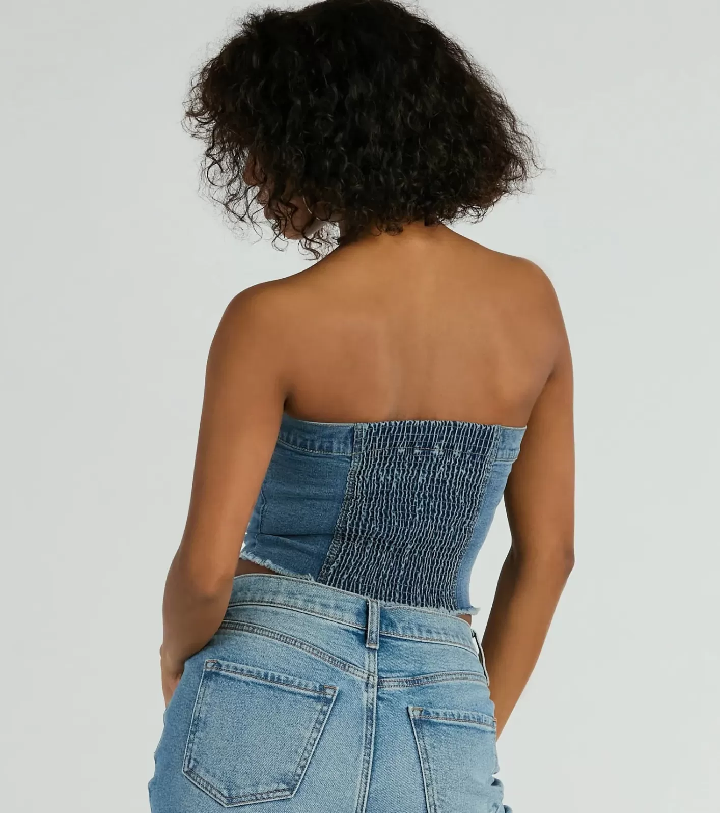 Windsor Keep It Chill Strapless Denim Crop Top MEDIUMDENIM Clearance