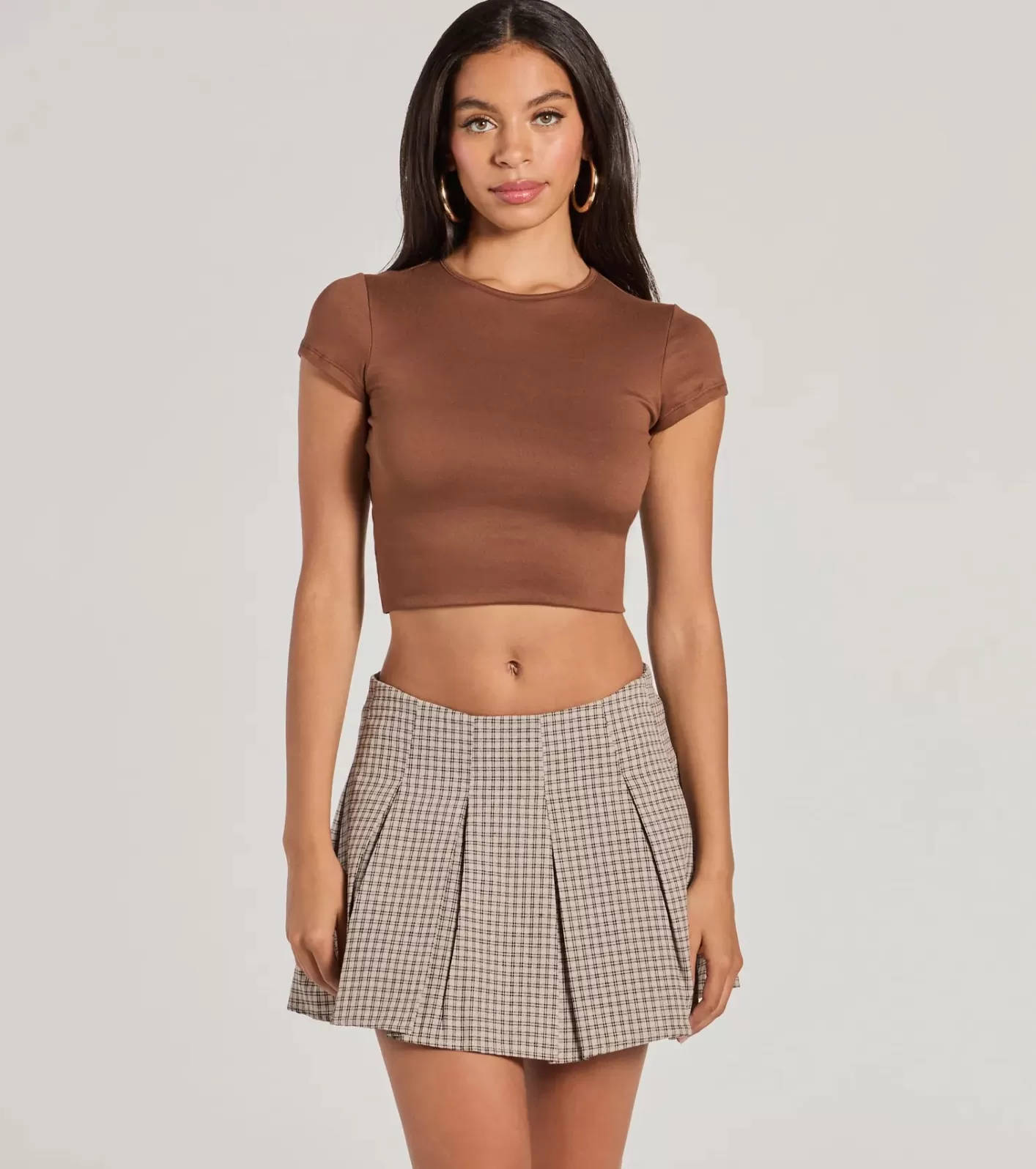 Windsor Keep On Charming High-Rise Plaid Linen Skort TAUPE Best