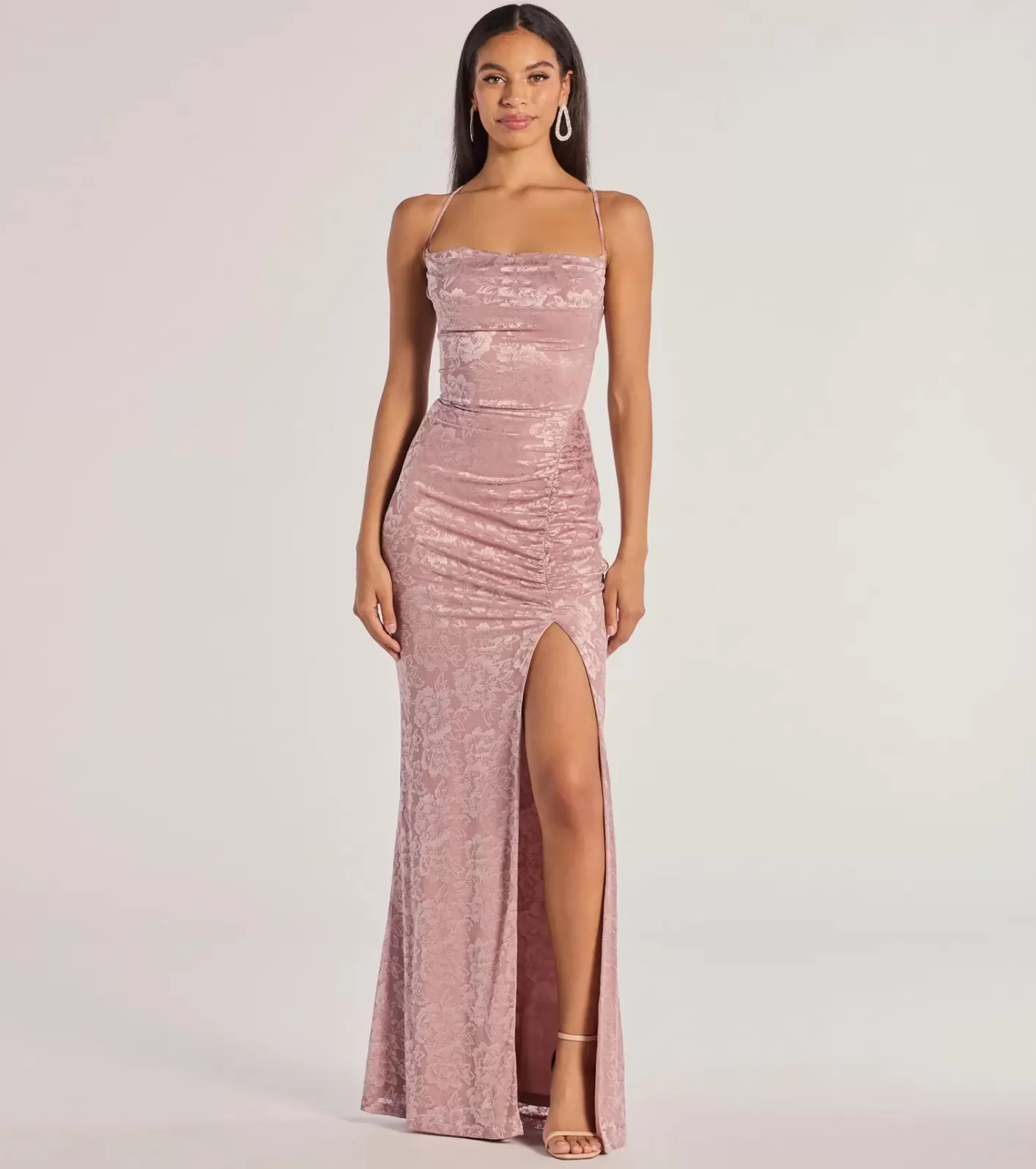 Windsor Kehlani Formal Floral Lace Slit Mermaid Dress MAUVE Hot