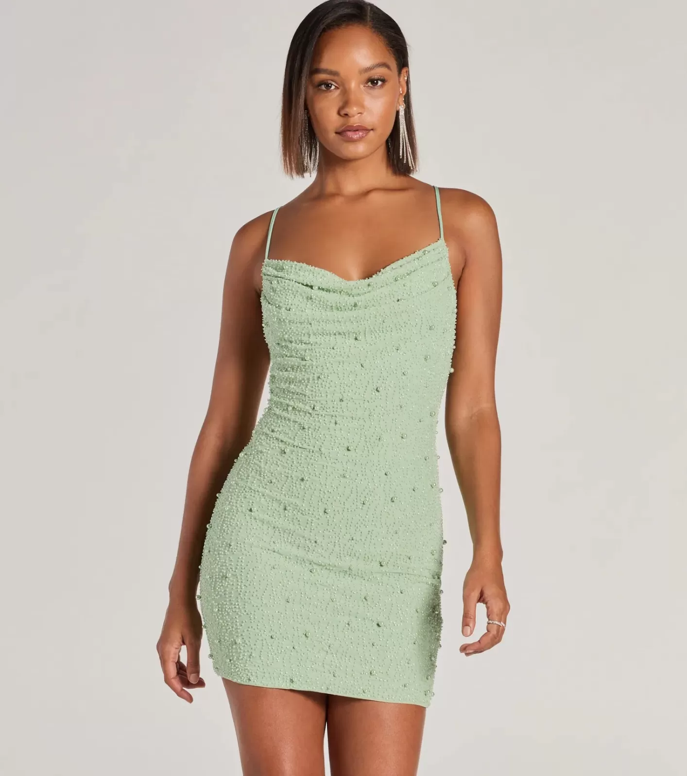 Windsor Keira Faux Pearl Strappy Open-Back Mini Dress SAGE Sale