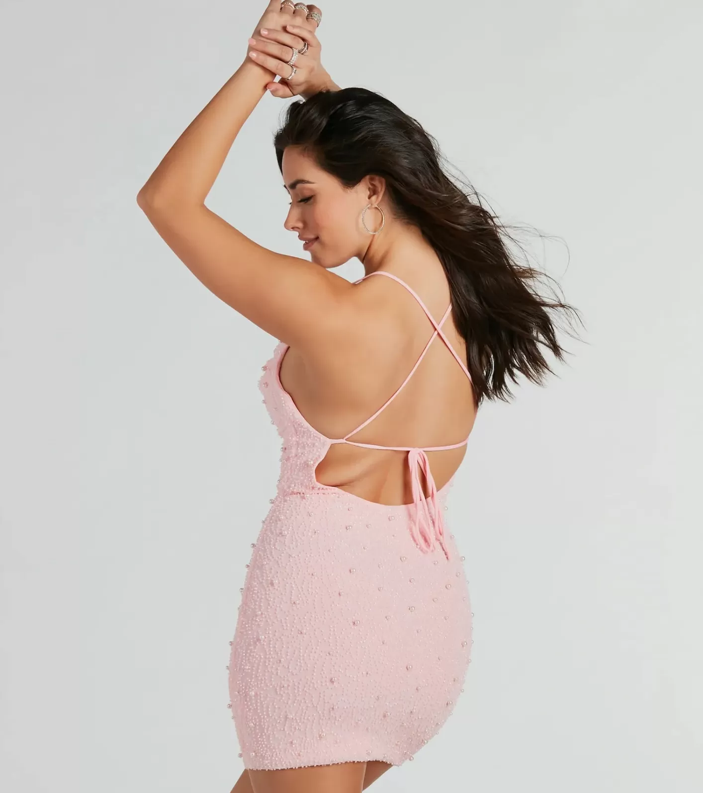 Windsor Keira Faux Pearl Strappy Open-Back Mini Dress PINK Shop