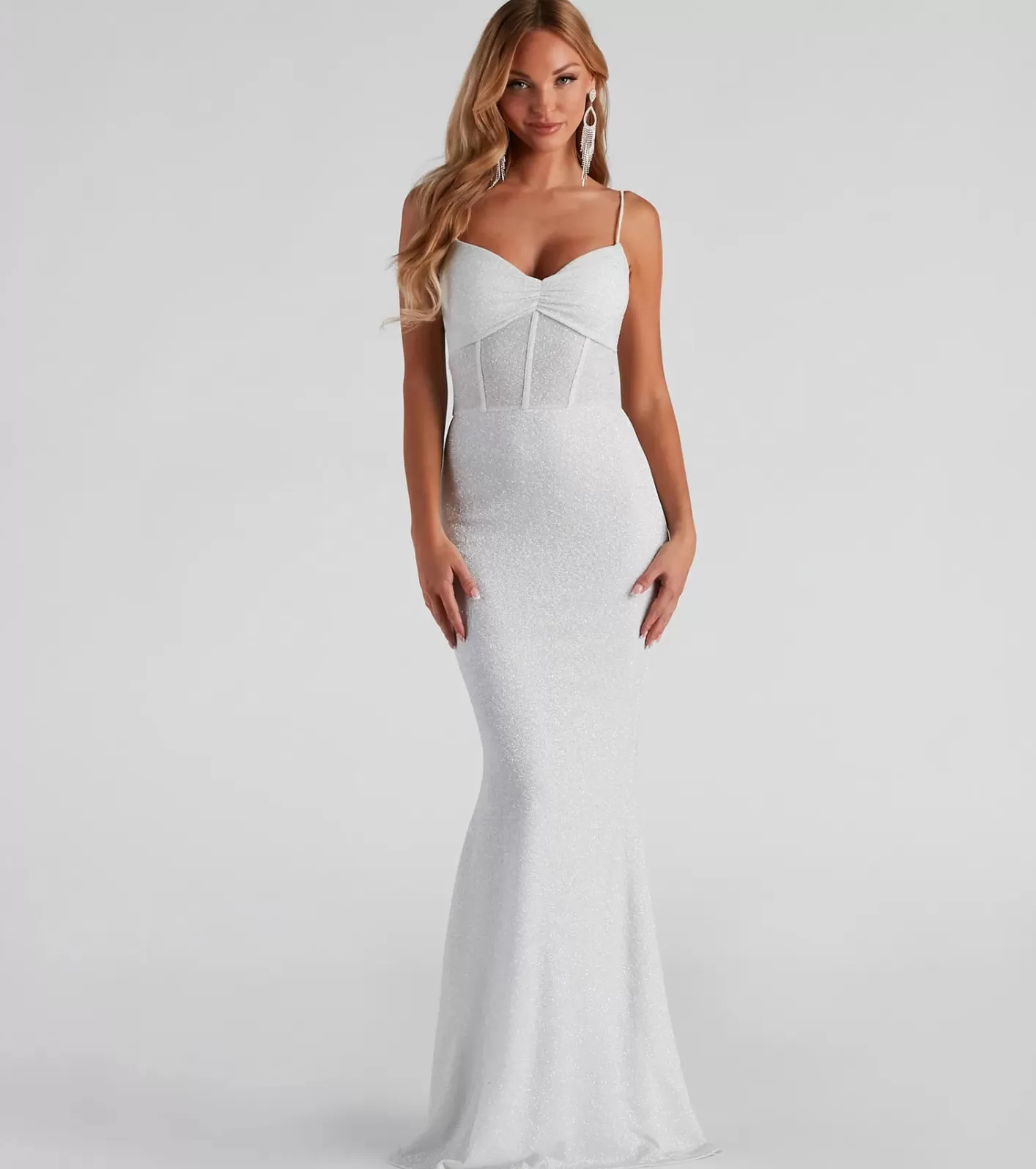 Windsor Kelsie Formal Glitter Mermaid Dress WHITE Sale