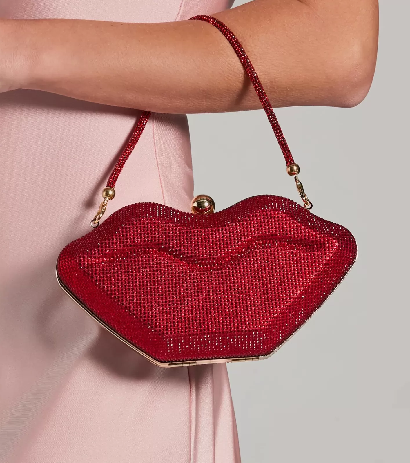 Windsor Kiss Me Rhinestone Lip Clutch Bag RED Fashion