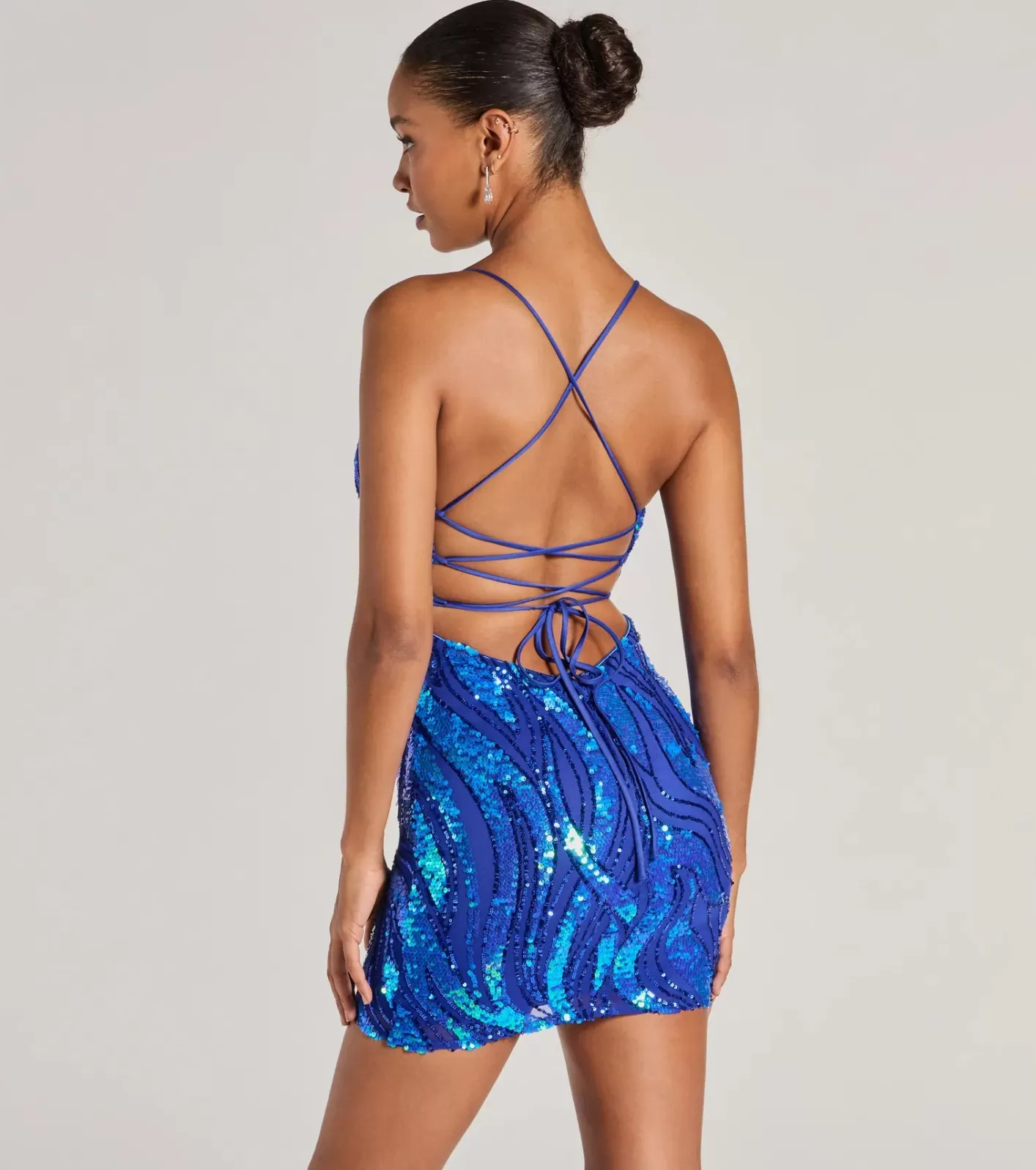 Windsor Kitana V-Neck Lace-Up Sequin Formal Dress ROYAL Clearance