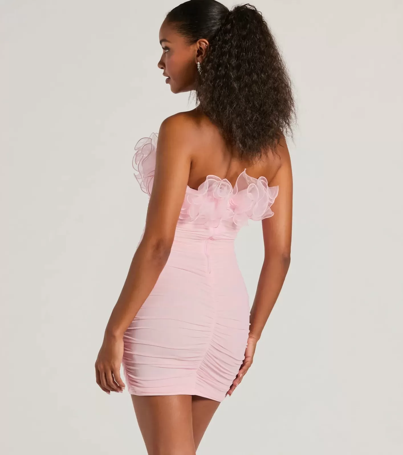 Windsor Krista Strapless Tulle Ruffle Party Dress PINK Best Sale