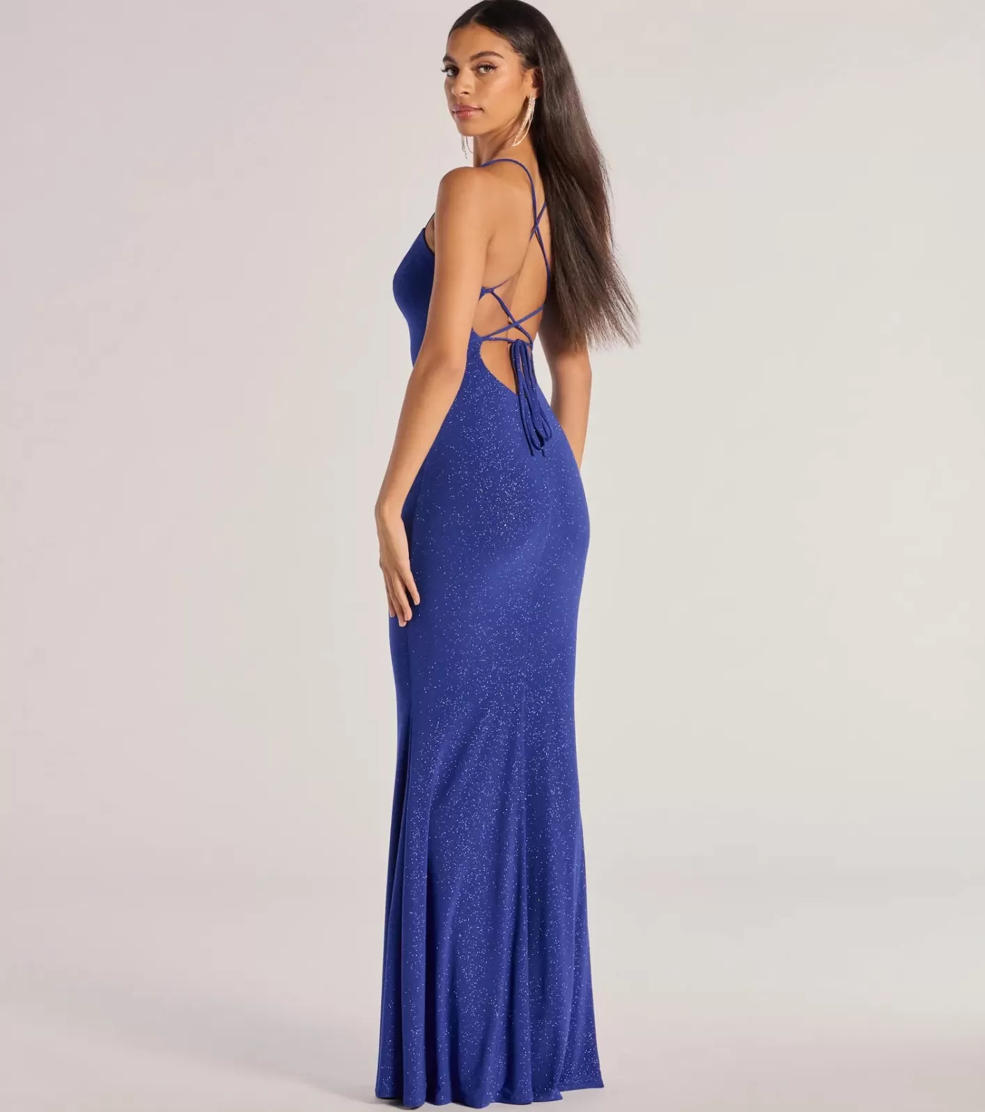 Windsor Kyleigh Glitter Lace-Up Back Mermaid Dress ROYAL Cheap