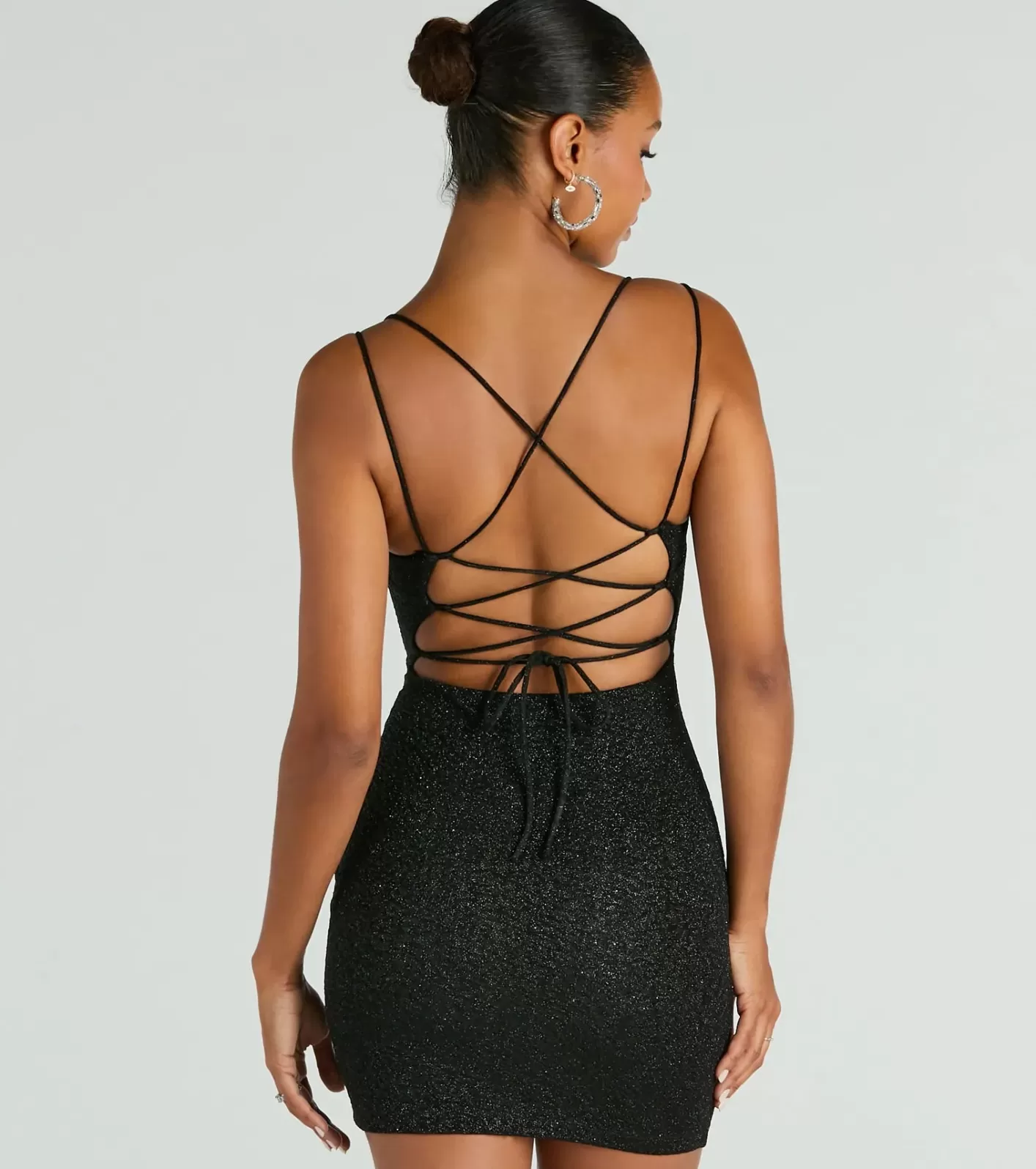 Windsor Lace Me Up Glitter Mini Dress BLACK Shop