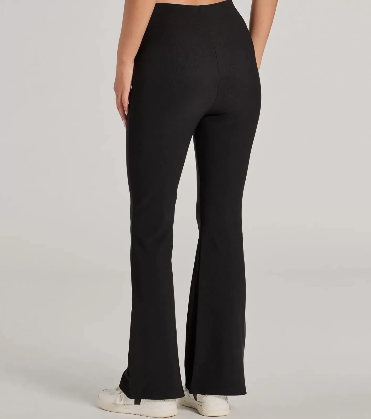 Windsor Laidback Look Ribbed Knit Flare Pants BLACK Clearance
