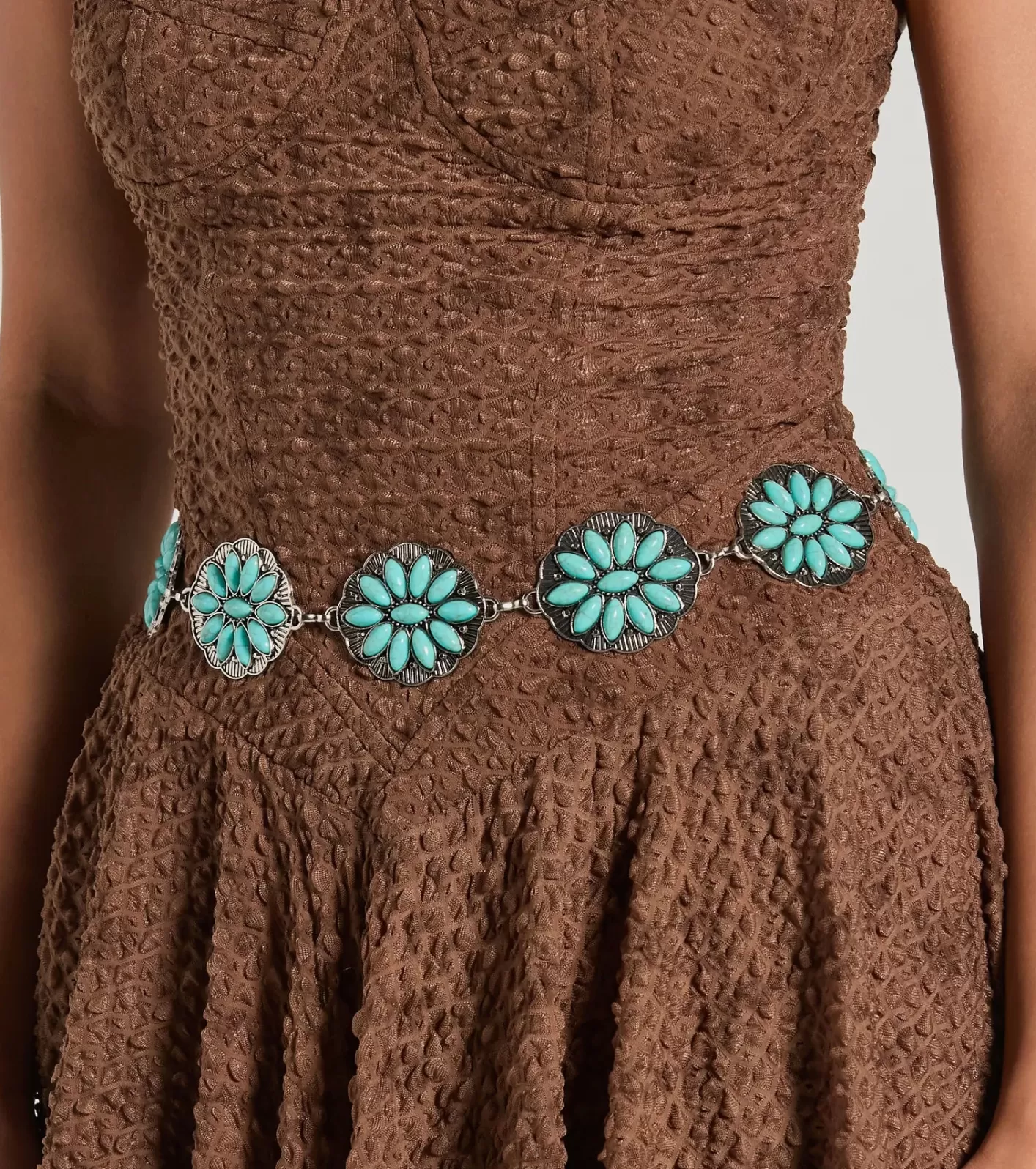 Windsor Land And Sea Flower Stone Concho Belt SILVER Best Sale
