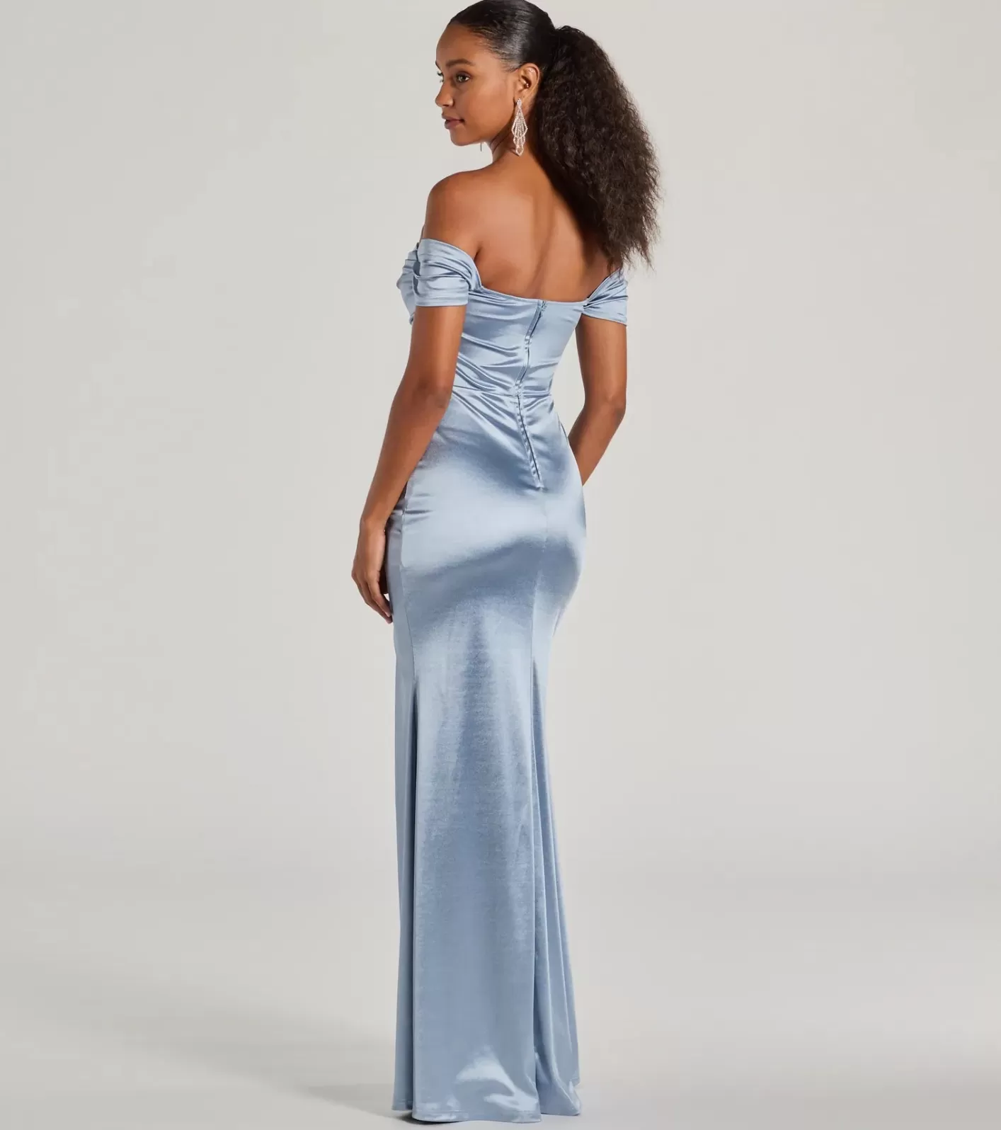 Windsor Laura Off-The-Shoulder Mermaid Satin Formal Dress LIGHTBLUE Cheap