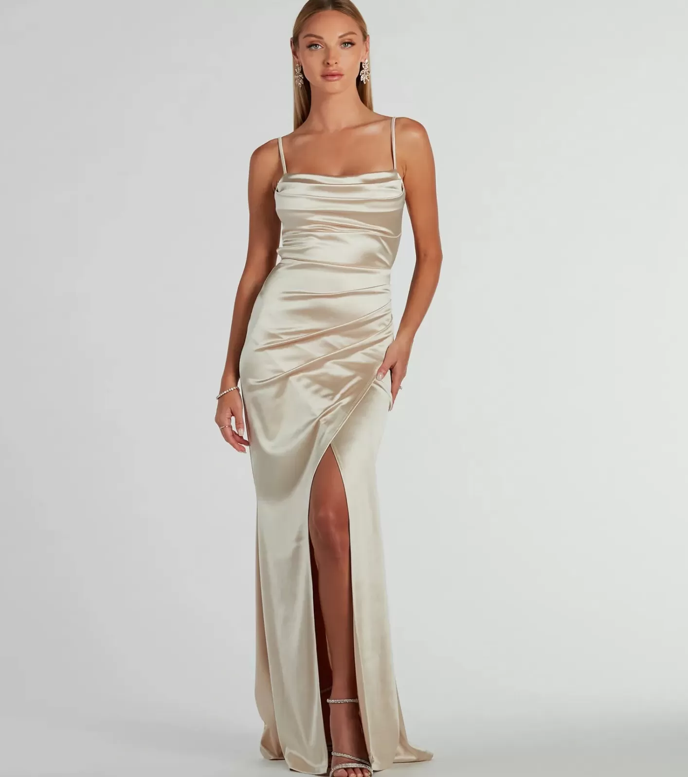 Windsor Laurel Formal Satin Tie-Back Mermaid Dress GOLD New
