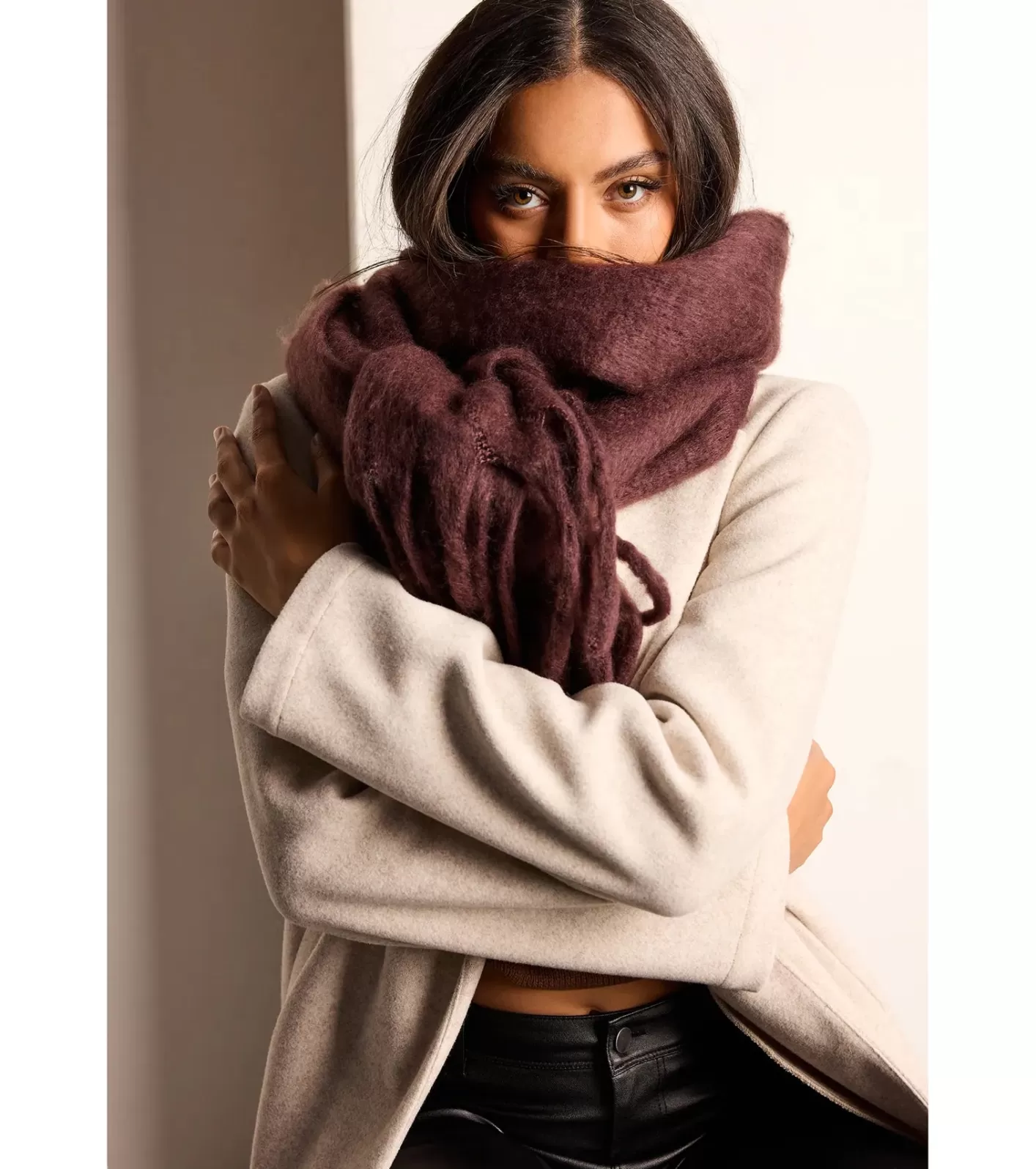 Windsor Layered In Luxe Oversized Fringe Scarf BROWN Cheap