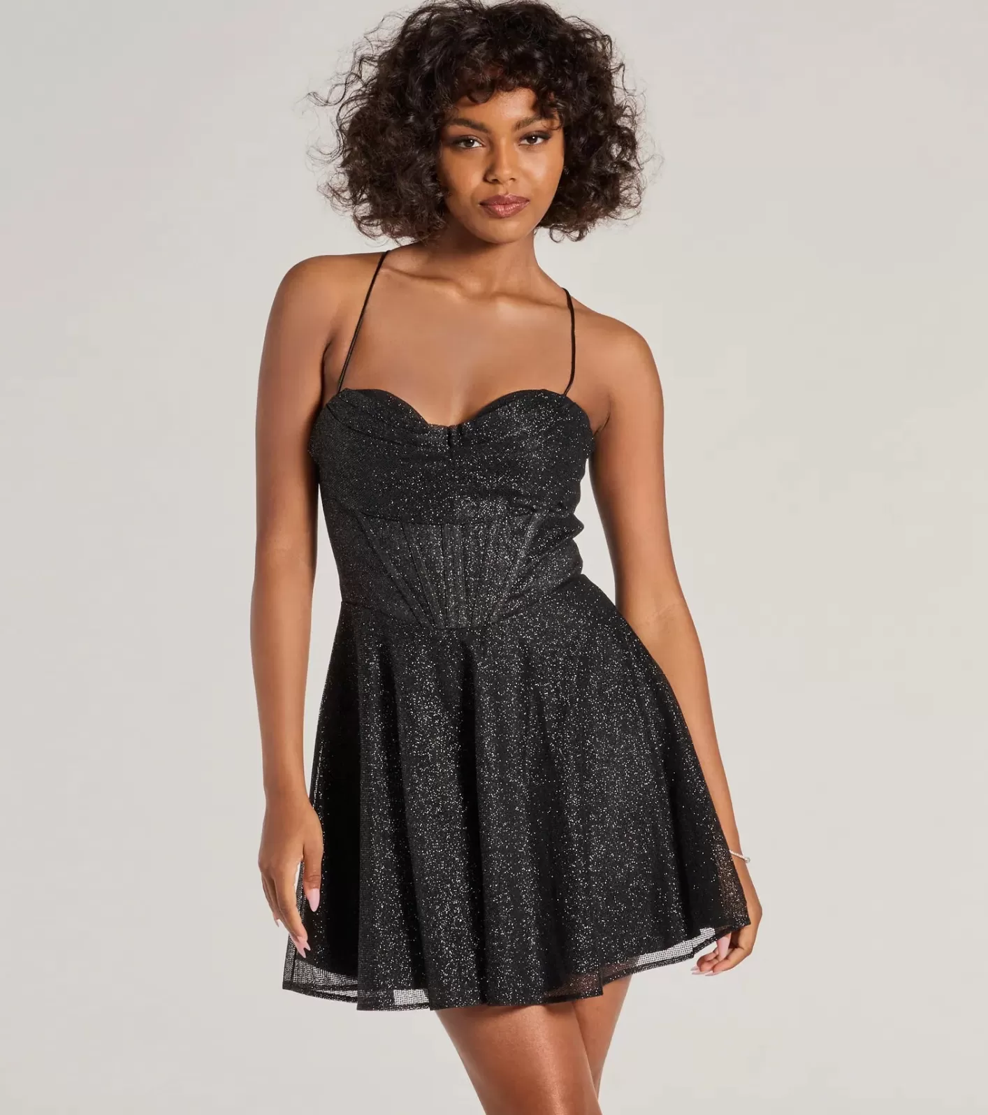 Windsor Leah Glitter Mesh Corset Skater Dress BLACK Online